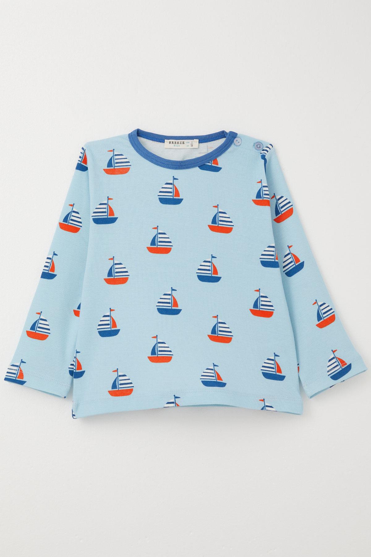 Breeze Erkek Çocuk Pijama Yelken Desenli Açık Mavi (1-3 Yaş)