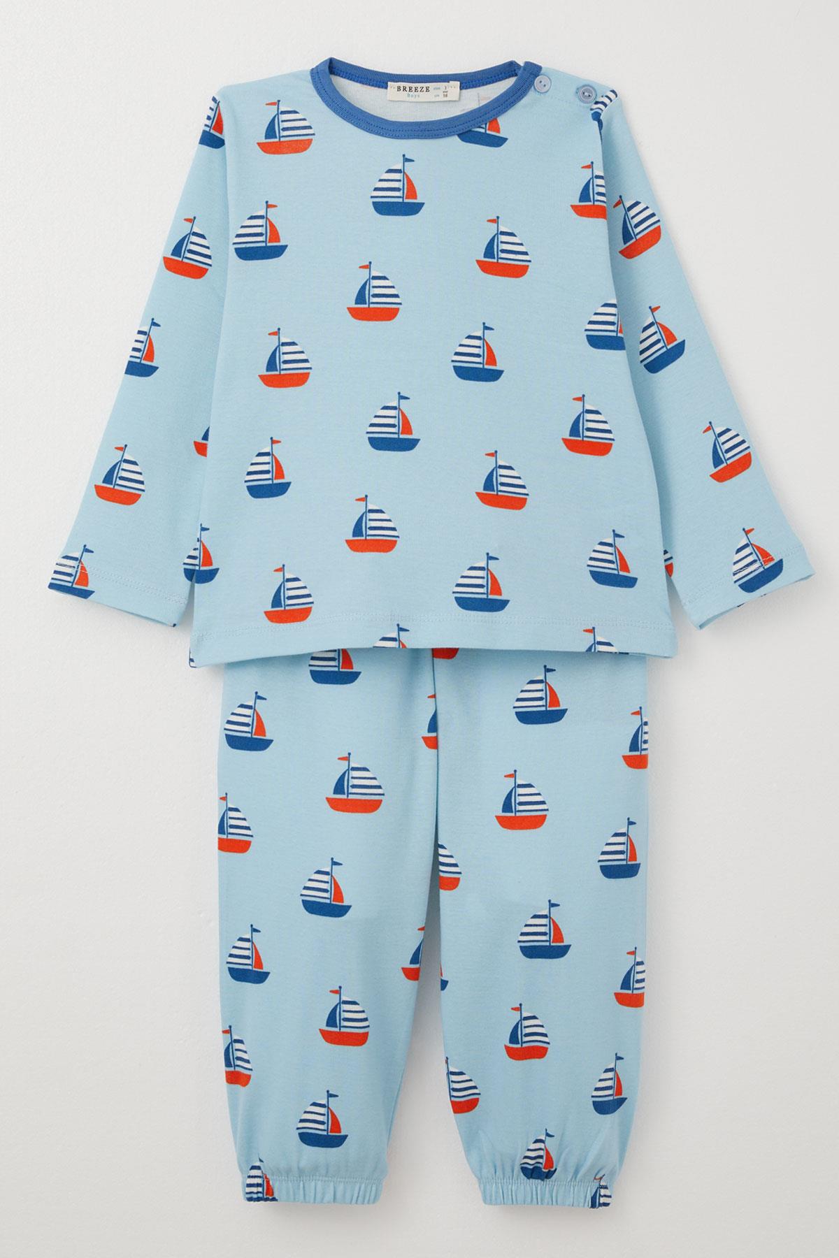 Breeze Erkek Çocuk Pijama Yelken Desenli Açık Mavi (1-3 Yaş)