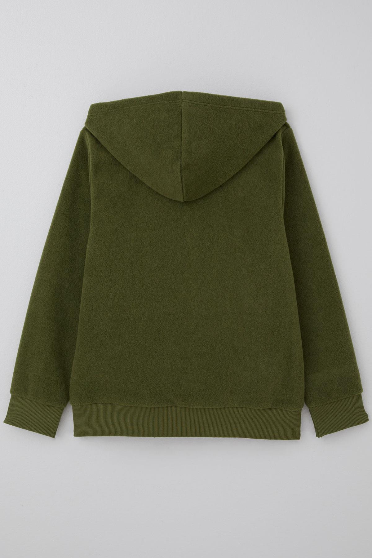 Breeze Erkek Çocuk Polar Hırka Kapüşonlu Arma Detaylı Haki Yeşil (9-14 Yaş)