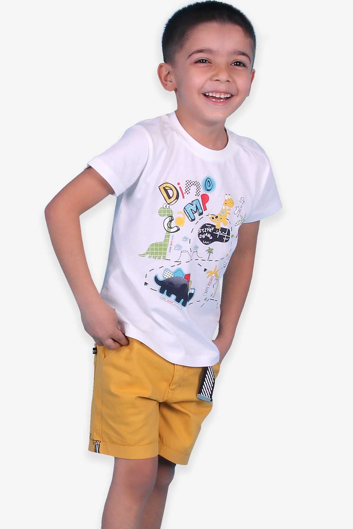 Breeze Erkek Çocuk Şort Kemerli Cepli Hardal Sarı (4-8 Yaş)