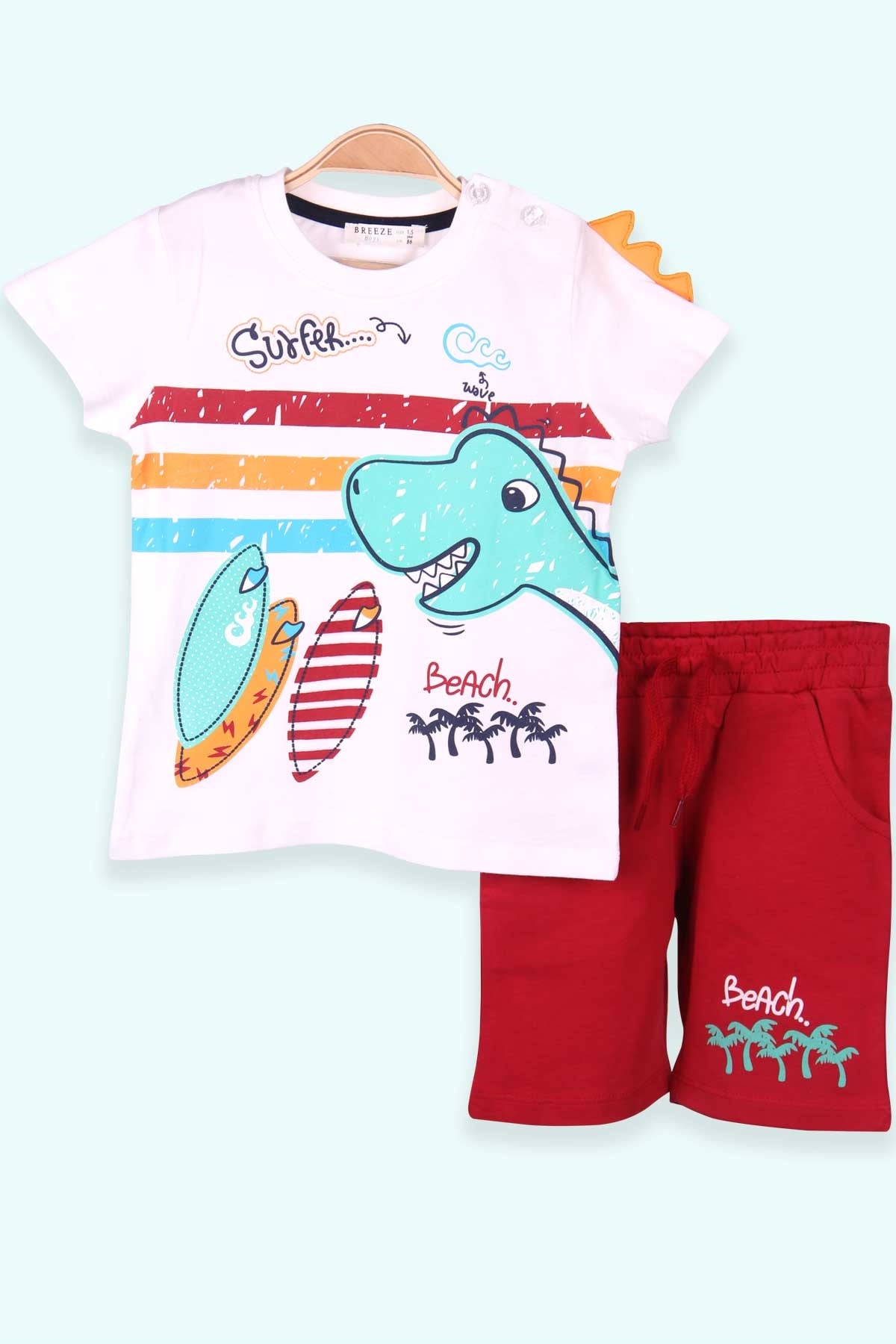 Breeze Erkek Çocuk Şort Takım Dinozor Baskılı Ekru (1.5-5 Yaş)