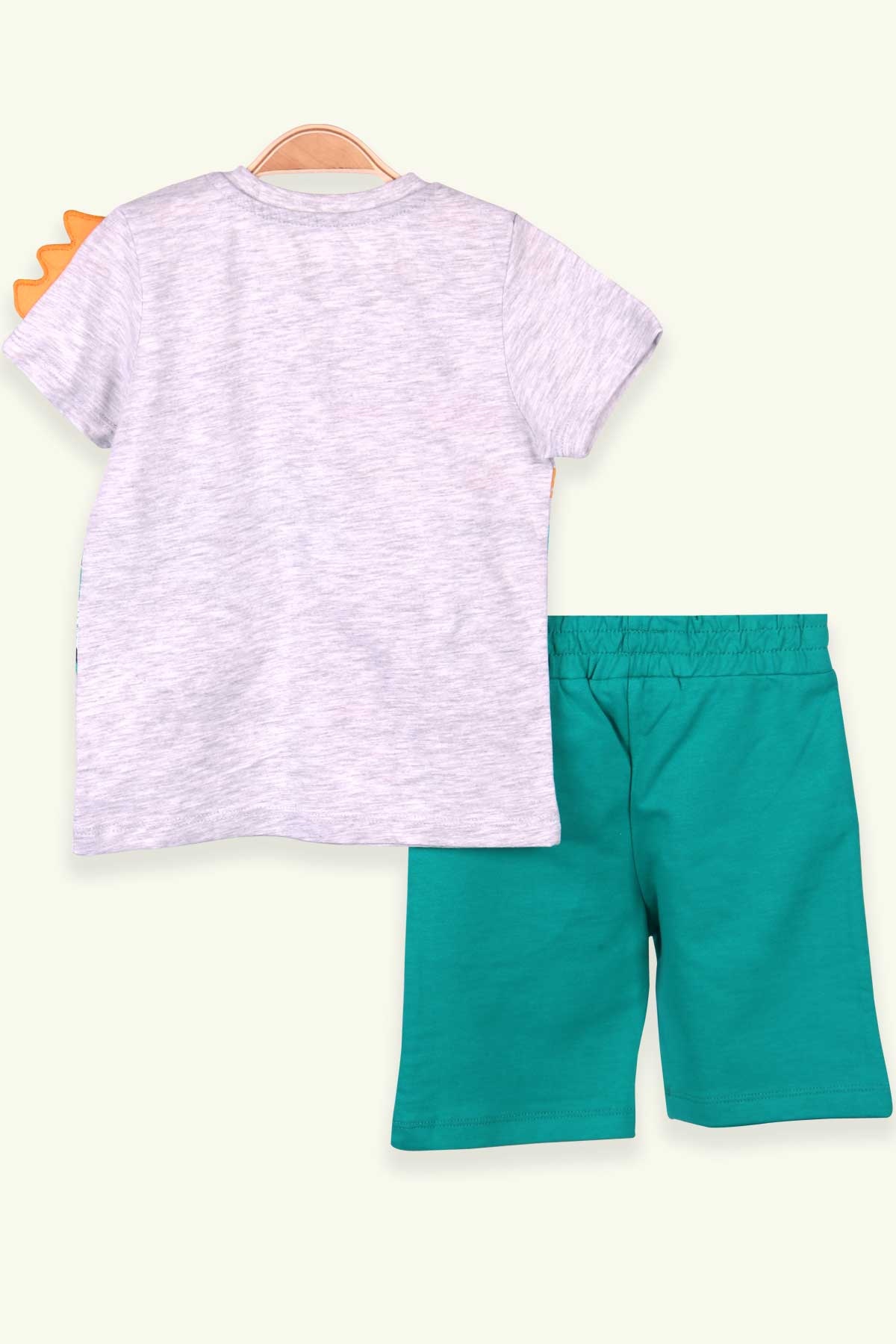 Breeze Erkek Çocuk Şort Takım Dinozor Baskılı Gri Melanj (1.5-5 Yaş)