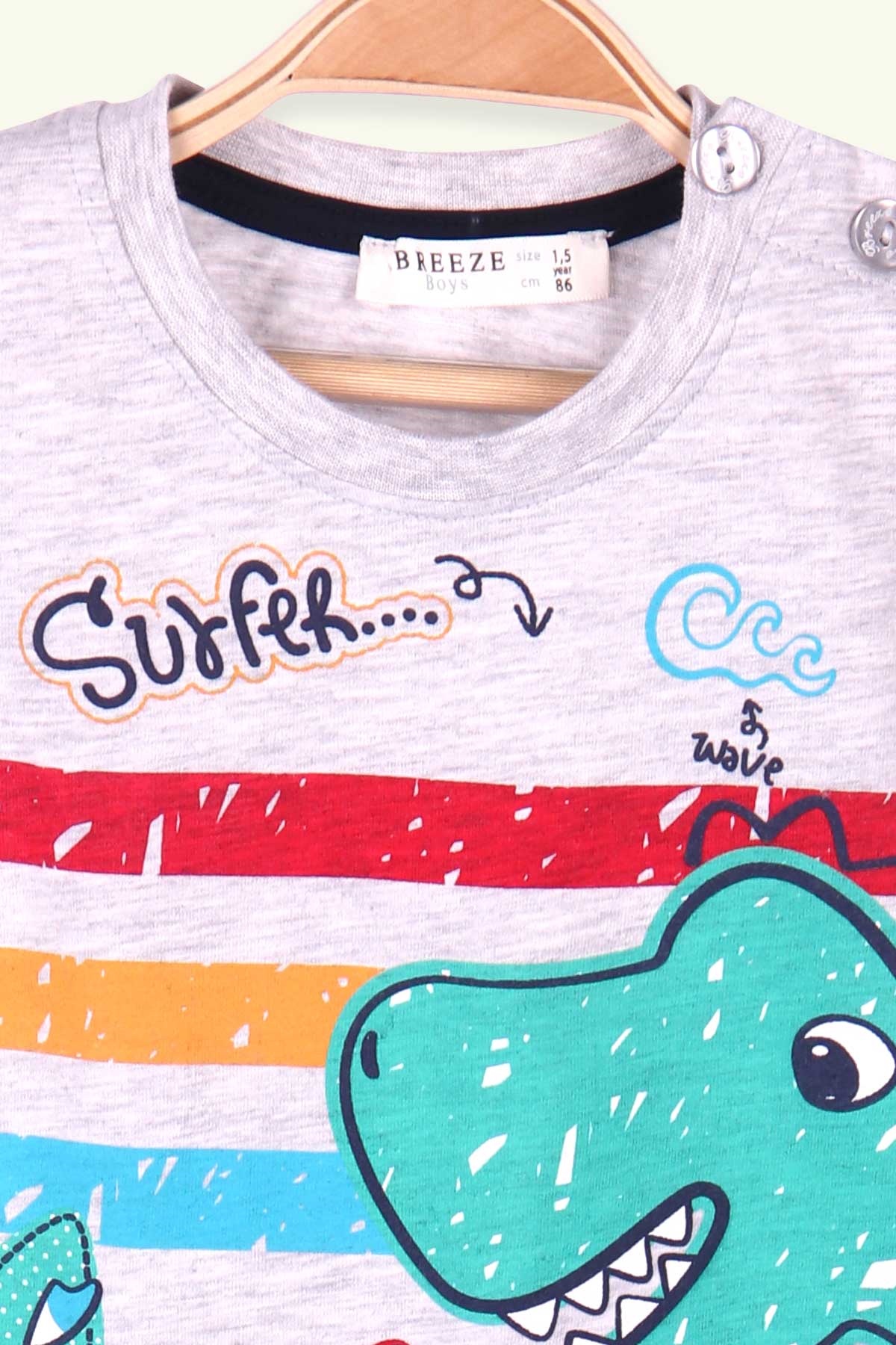 Breeze Erkek Çocuk Şort Takım Dinozor Baskılı Gri Melanj (1.5-5 Yaş)