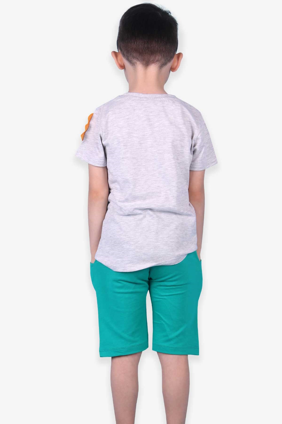 Breeze Erkek Çocuk Şort Takım Dinozor Baskılı Gri Melanj (1.5-5 Yaş)