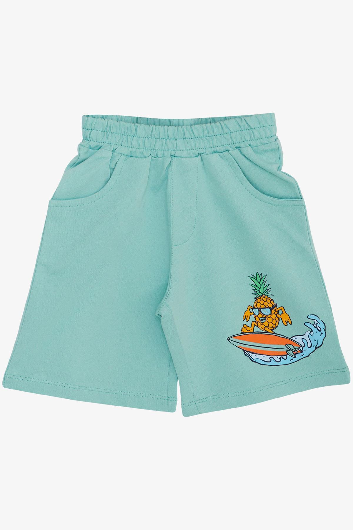 Breeze Erkek Çocuk Şort Takım Yaz Temalı Sörfçü Ananas Baskılı Ekru (3-5 Yaş)