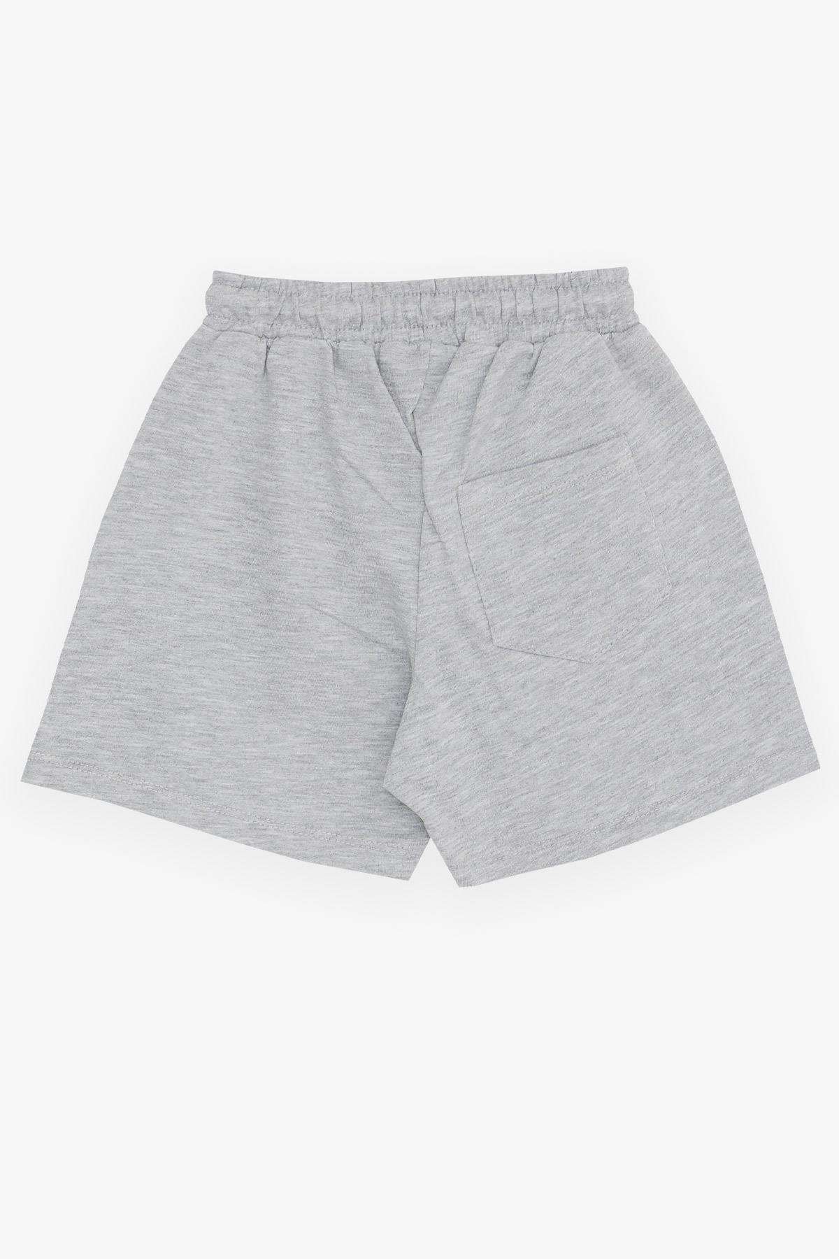 Breeze Erkek Çocuk Şort Yazı Baskılı Bağcıklı Cepli Açık Gri Melanj (3-7 Yaş)