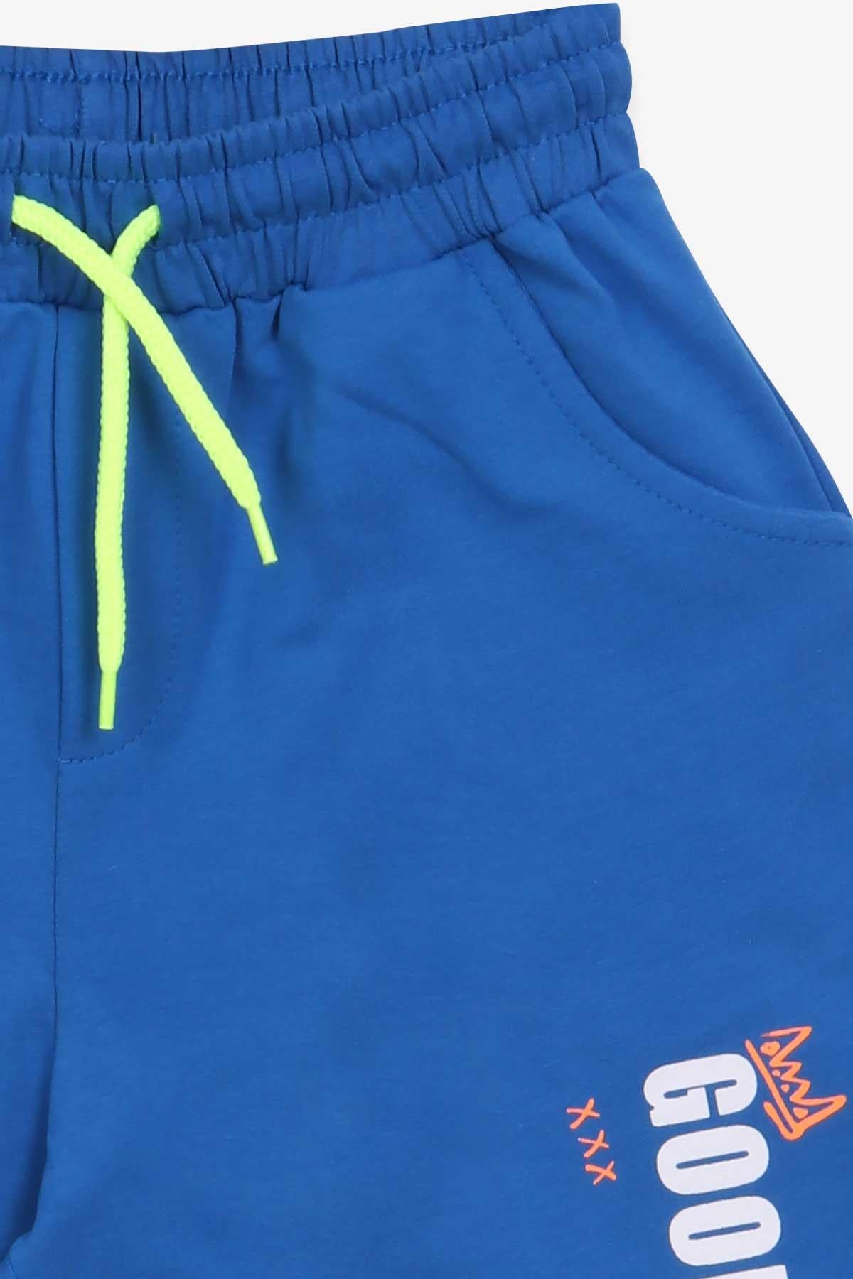 Breeze Erkek Çocuk Şort Yazı Baskılı Saks Mavisi (8-14 Yaş)