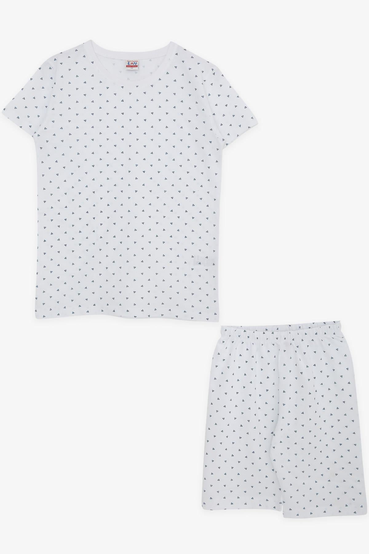 Breeze Erkek Çocuk Şortlu Pijama Takımı Üçgen Desenli Beyaz (10-14 Yaş)