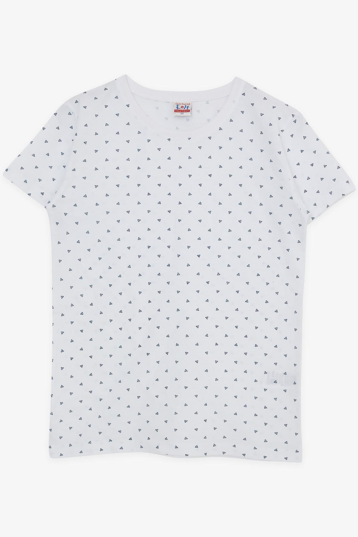 Breeze Erkek Çocuk Şortlu Pijama Takımı Üçgen Desenli Beyaz (10-14 Yaş)