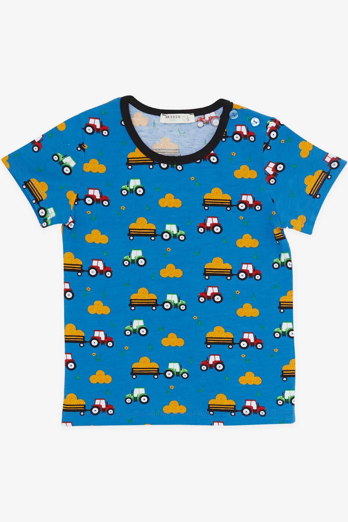 Breeze Erkek Çocuk Şortlu Pijama Takımı Traktör Desenli Mavi (1.5-5 Yaş)