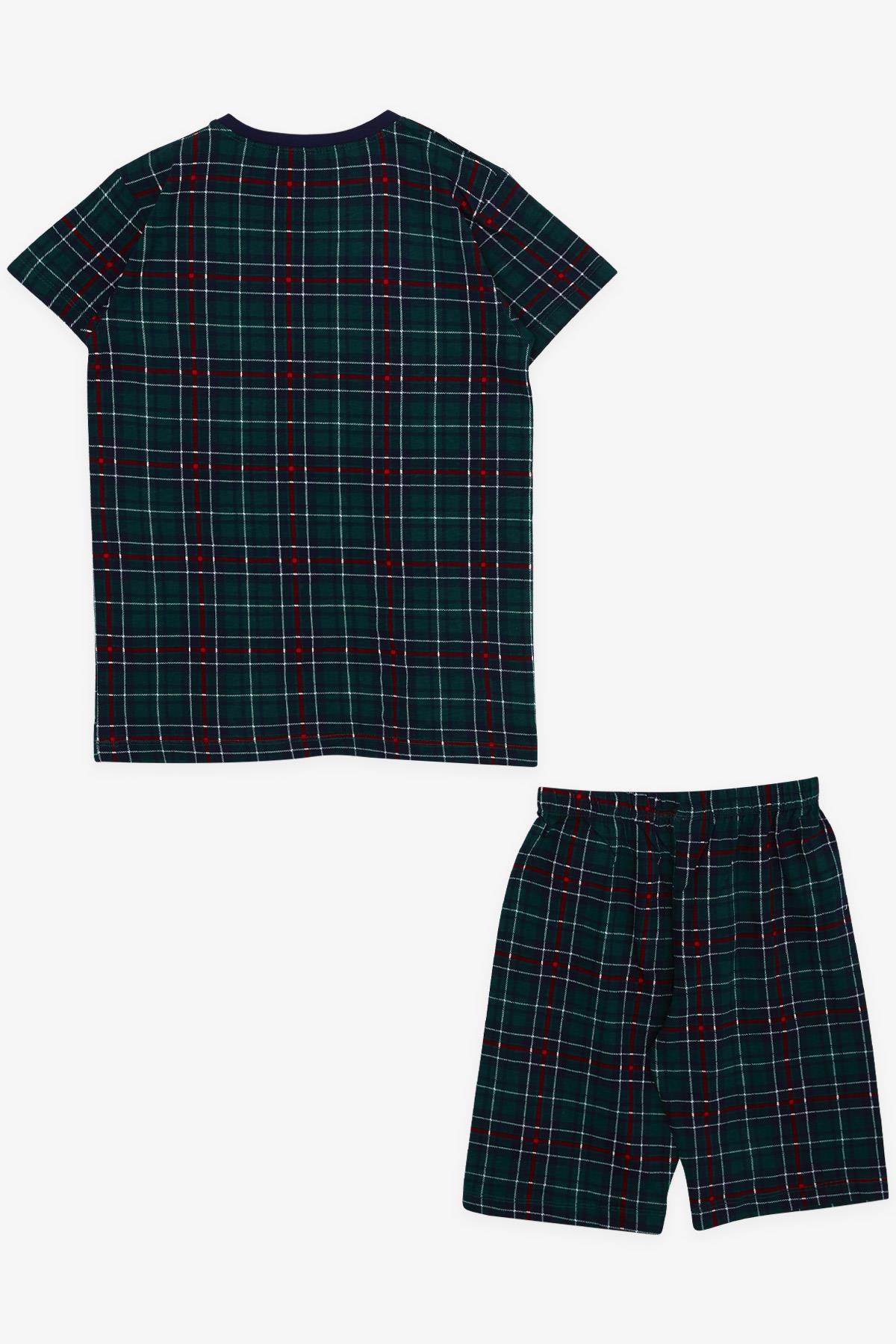 Breeze Erkek Çocuk Şortlu Pijama Takımı Ekose Desenli Koyu Yeşil (10-14 Yaş)