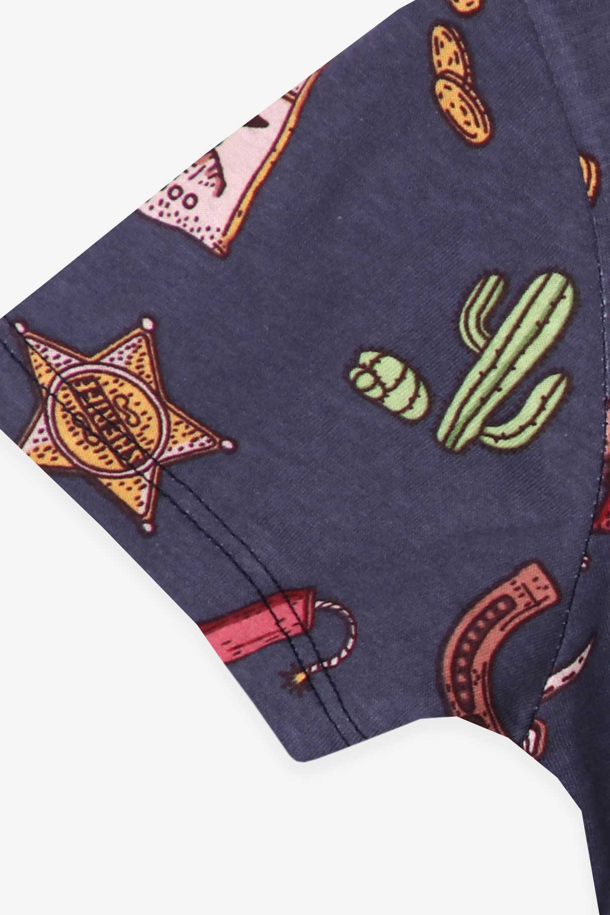 Breeze Erkek Çocuk Şortlu Pijama Takımı Teksas Temalı Füme (6-12 Yaş)
