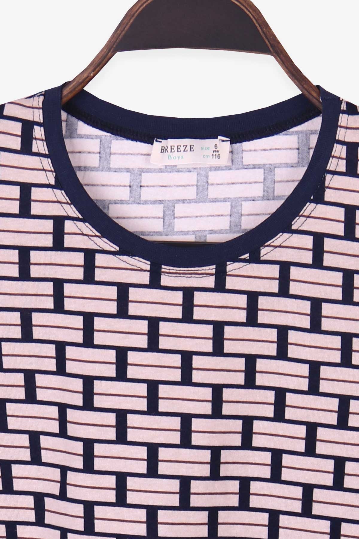 Breeze Erkek Çocuk Şortlu Pijama Takımı Desenli Bej (6-12 Yaş)