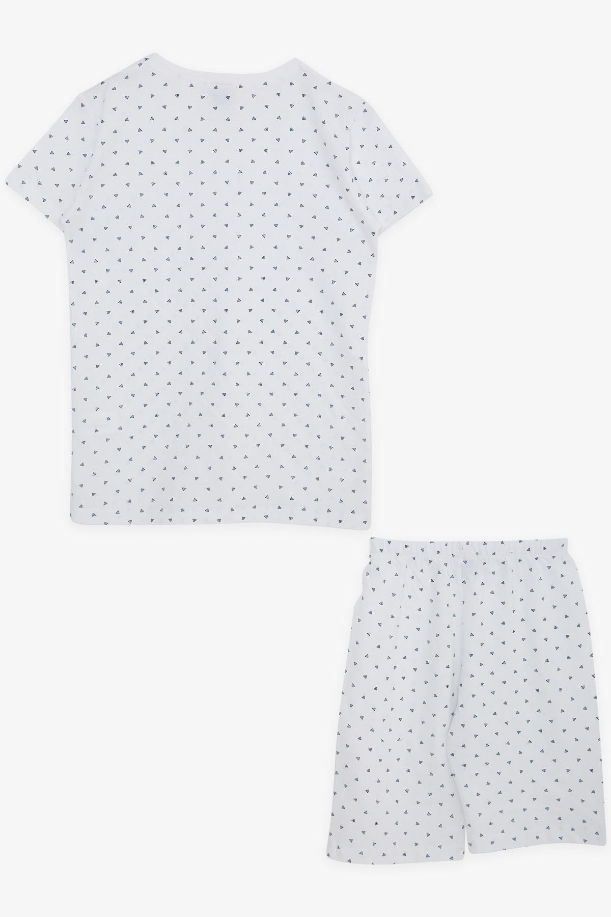 Breeze Erkek Çocuk Şortlu Pijama Takımı Üçgen Desenli Beyaz (10-14 Yaş)