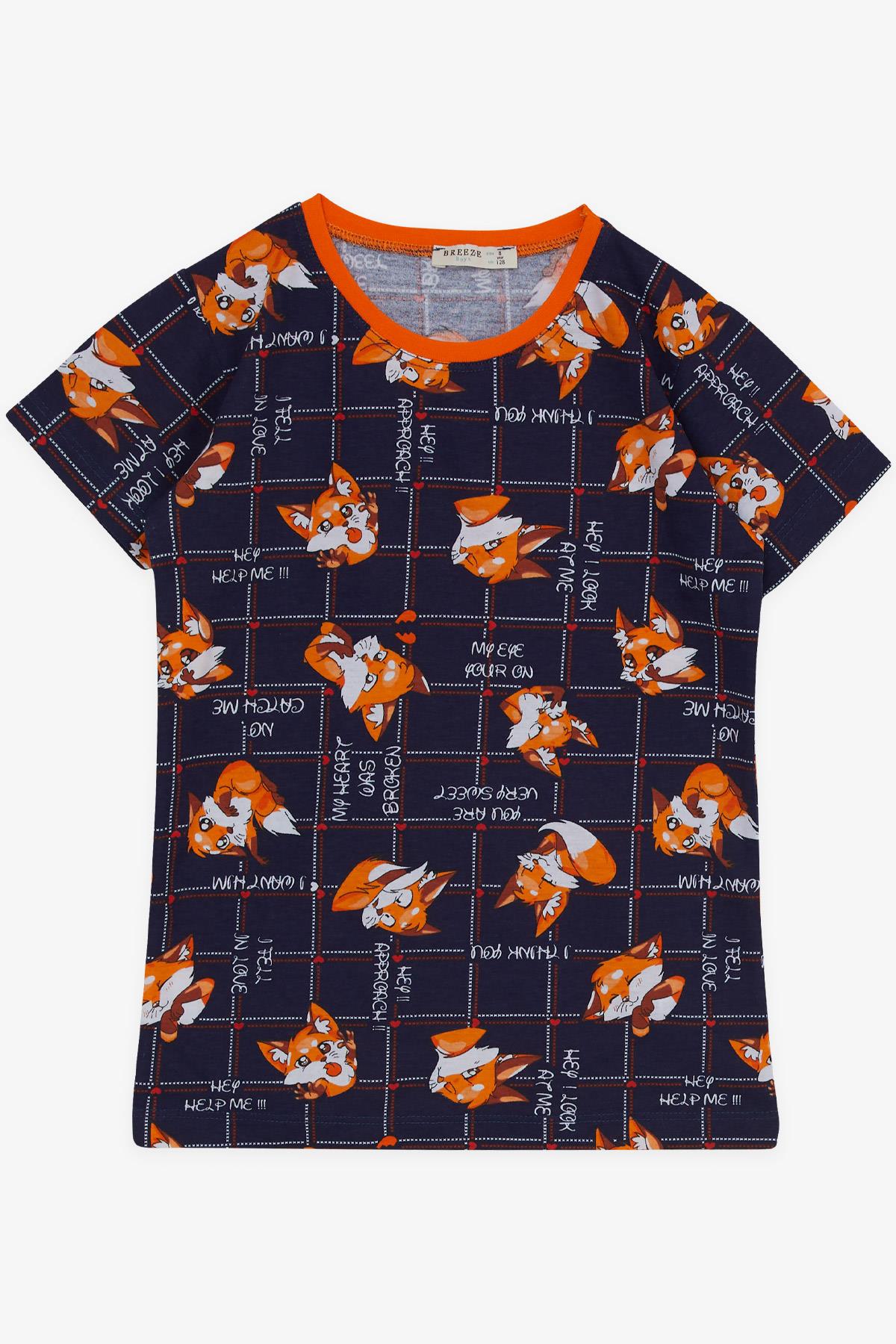 Breeze Erkek Çocuk Şortlu Pijama Takımı Sevimli Tilkicik Desenli Lacivert (4-8 Yaş)