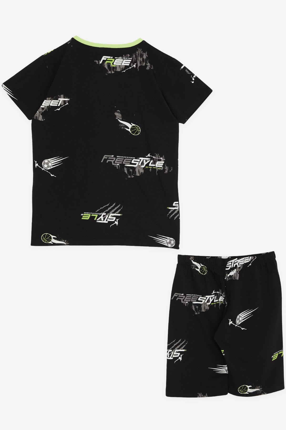 Breeze Erkek Çocuk Şortlu Pijama Takımı Yazı Desenli Siyah (10-14 Yaş)