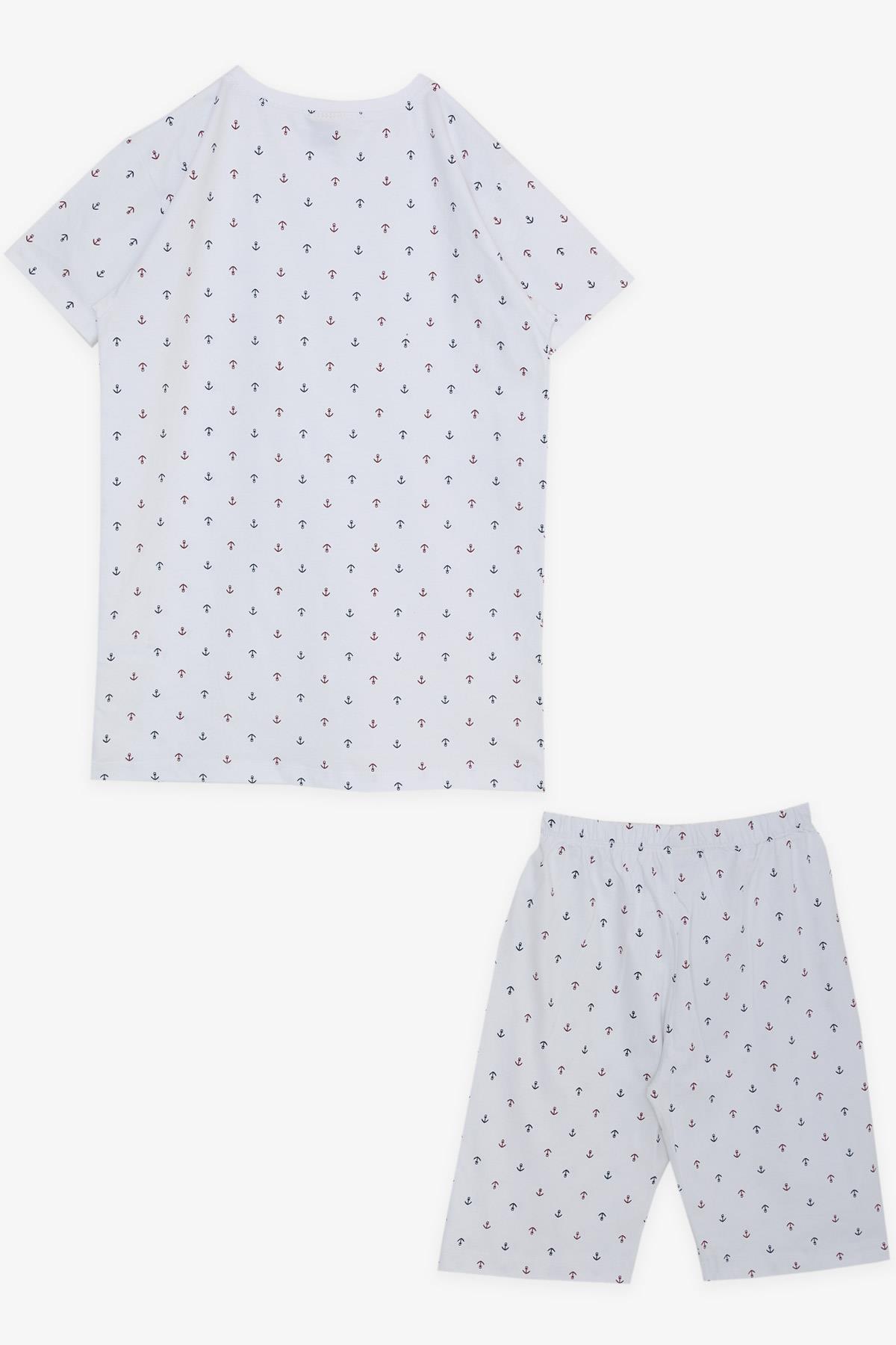 Breeze Erkek Çocuk Şortlu Pijama Takımı Renkli Çapa Desenli Beyaz (12-14 Yaş)