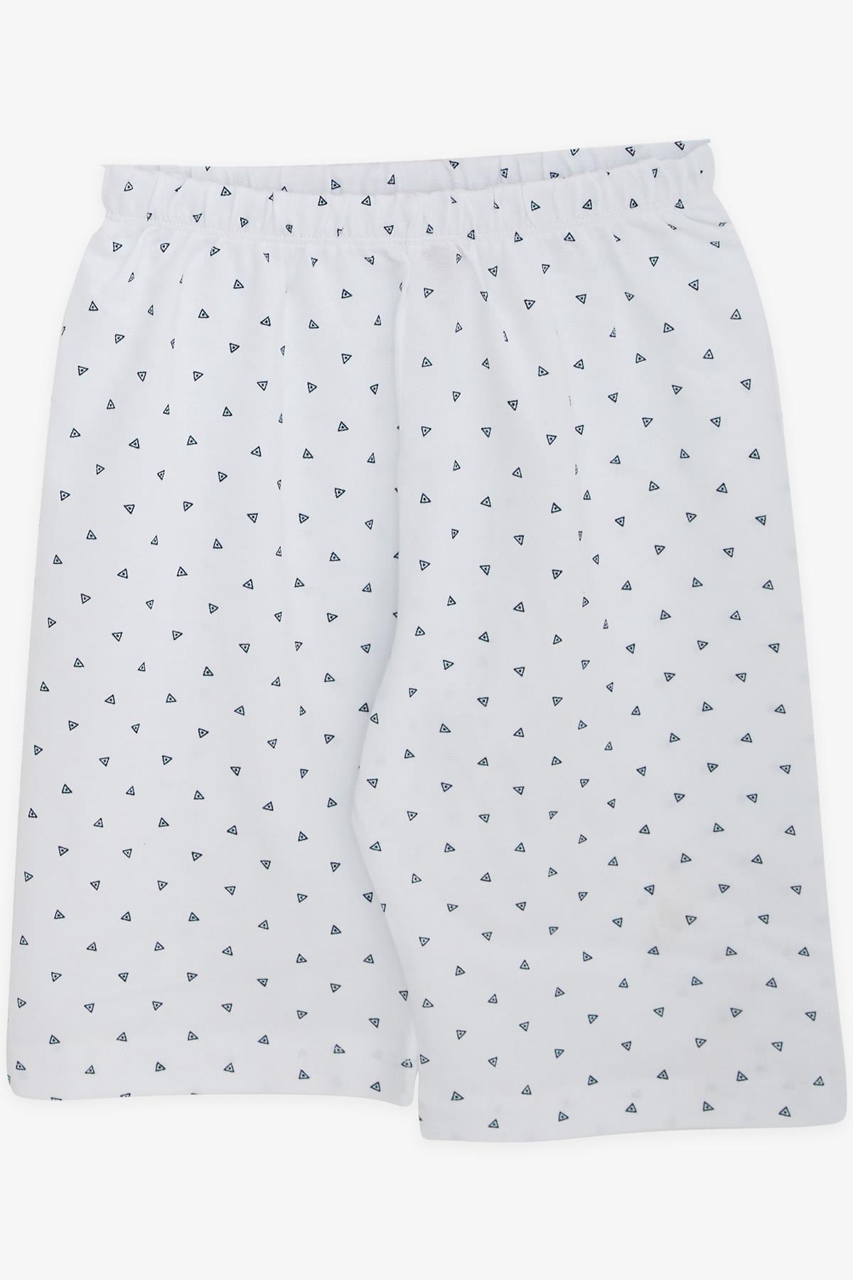 Breeze Erkek Çocuk Şortlu Pijama Takımı Üçgen Desenli Beyaz (10-14 Yaş)