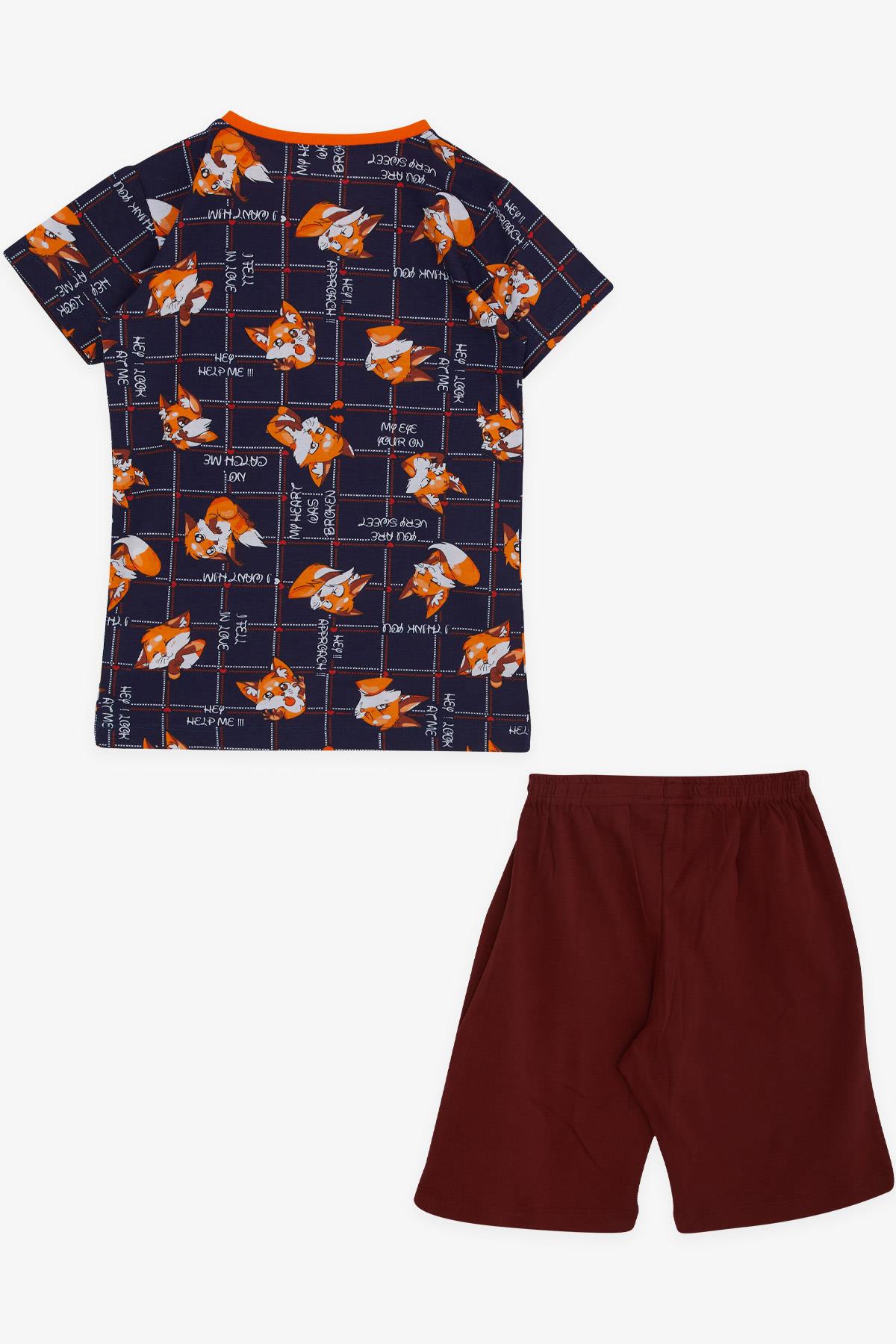 Breeze Erkek Çocuk Şortlu Pijama Takımı Sevimli Tilkicik Desenli Lacivert (4-8 Yaş)