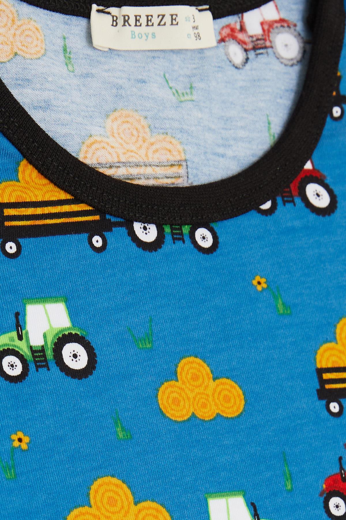 Breeze Erkek Çocuk Şortlu Pijama Takımı Traktör Desenli Mavi (1.5-5 Yaş)