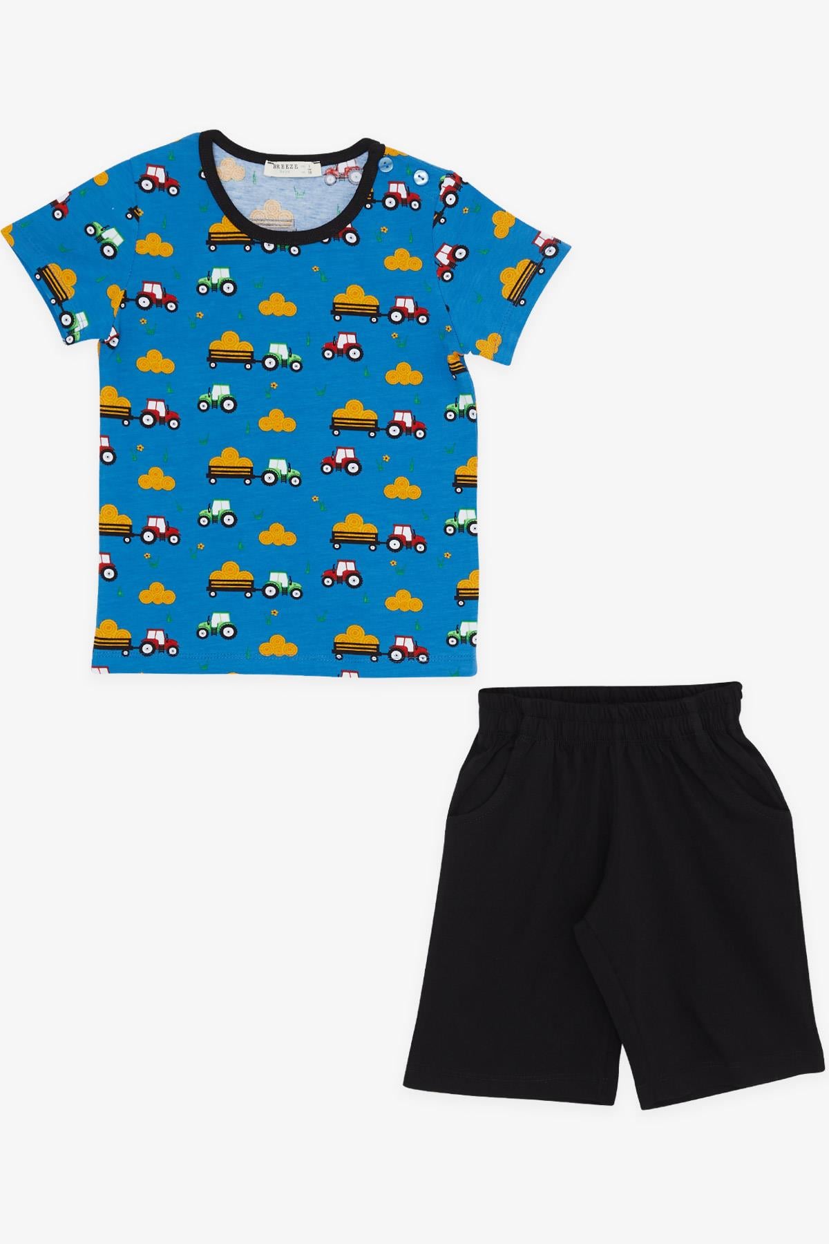 Breeze Erkek Çocuk Şortlu Pijama Takımı Traktör Desenli Mavi (1.5-5 Yaş)