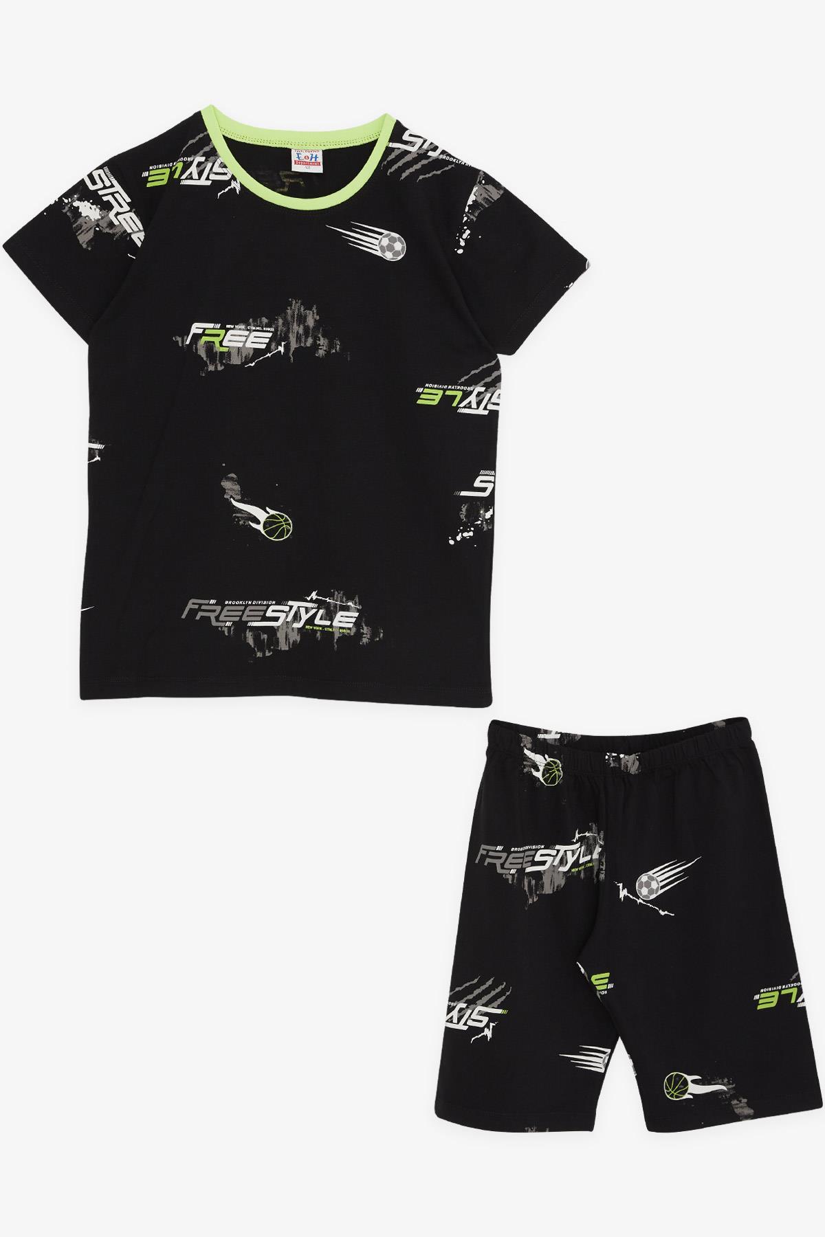 Breeze Erkek Çocuk Şortlu Pijama Takımı Yazı Desenli Siyah (10-14 Yaş)