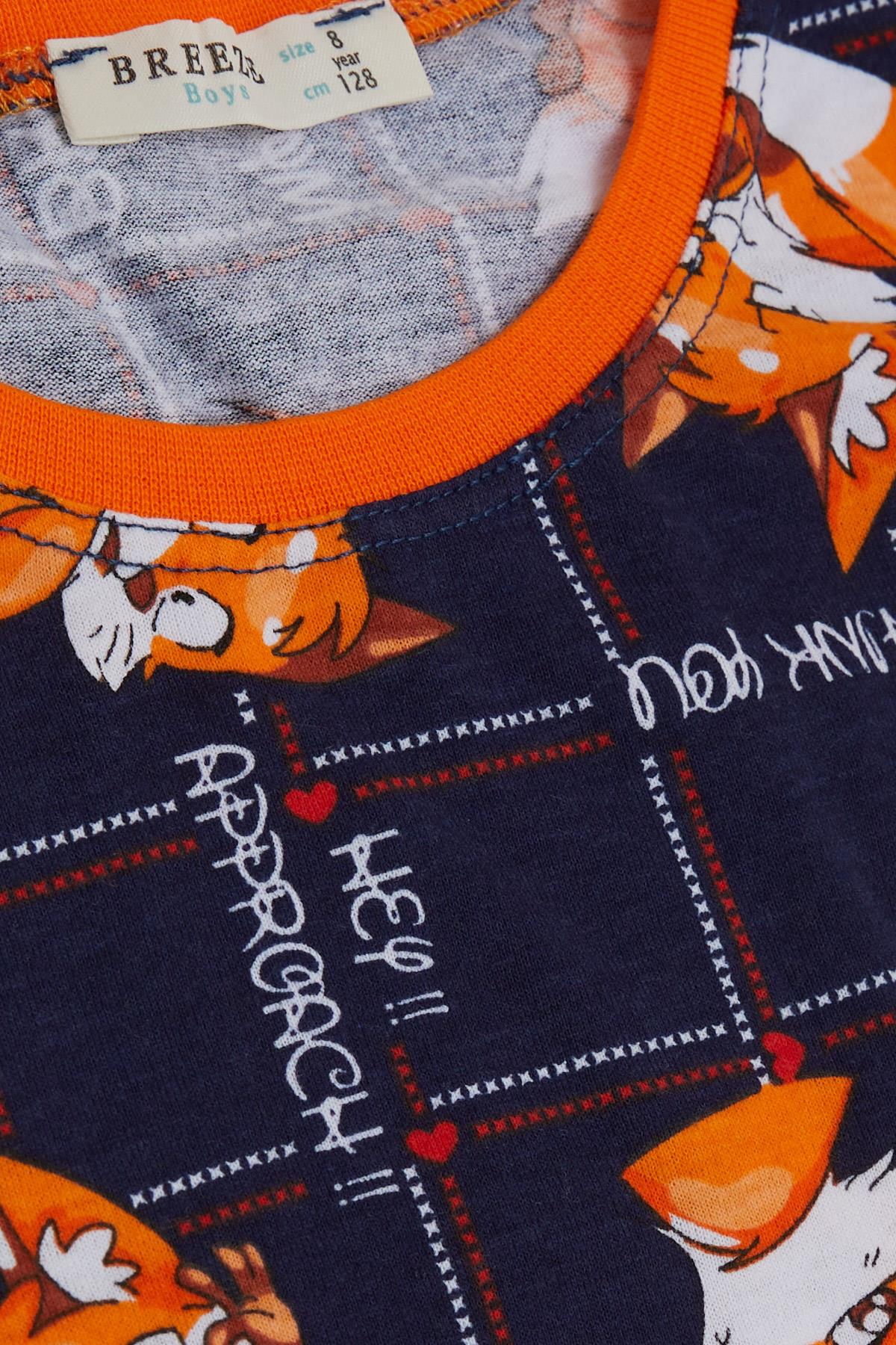Breeze Erkek Çocuk Şortlu Pijama Takımı Sevimli Tilkicik Desenli Lacivert (4-8 Yaş)