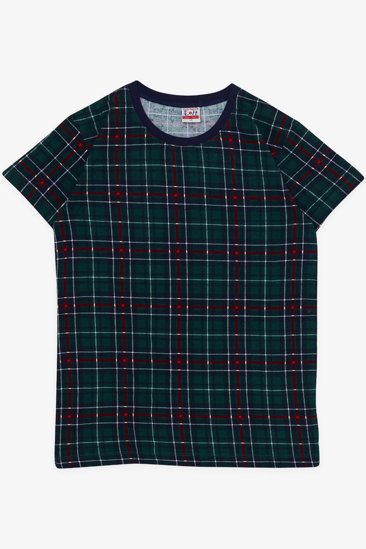 Breeze Erkek Çocuk Şortlu Pijama Takımı Ekose Desenli Koyu Yeşil (10-14 Yaş)