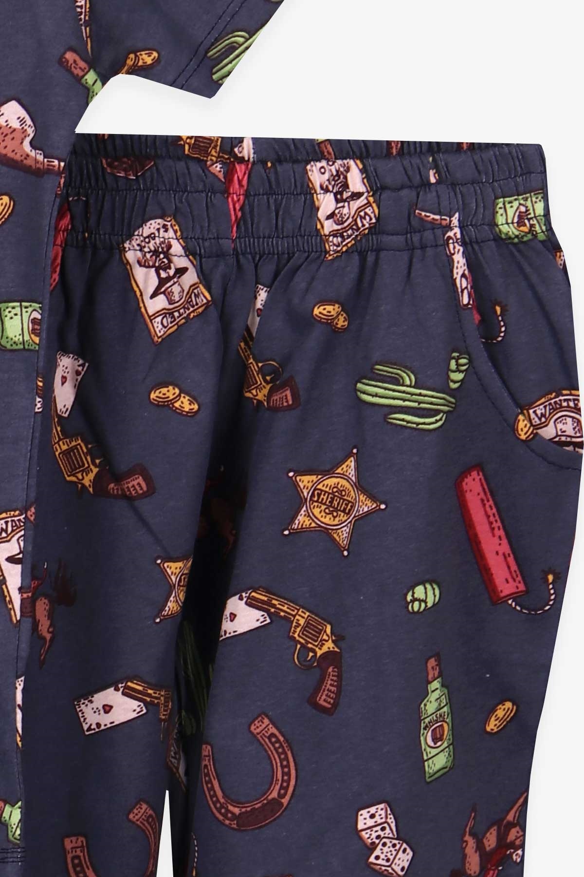 Breeze Erkek Çocuk Şortlu Pijama Takımı Teksas Temalı Füme (6-12 Yaş)