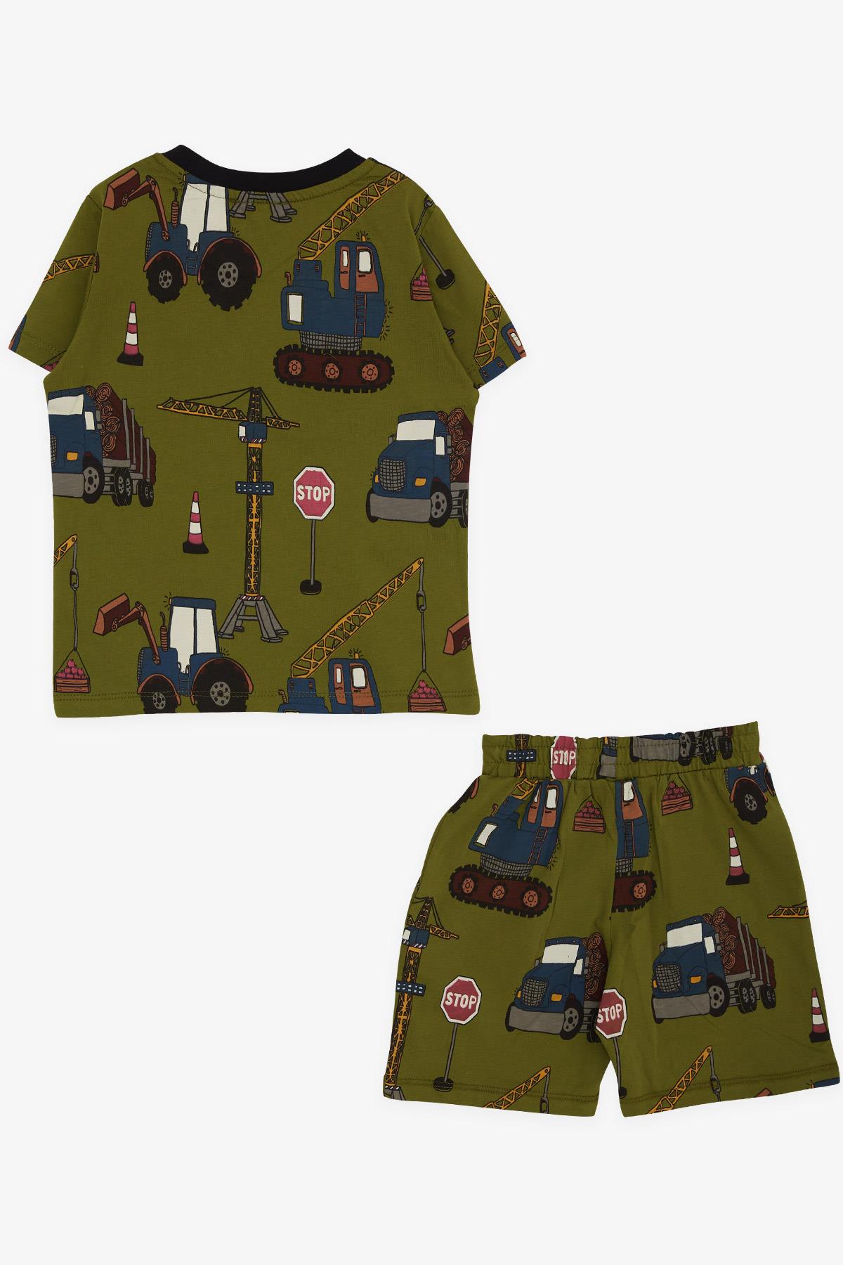 Breeze Erkek Çocuk Şortlu Pijama Takımı İş Makinesi Desenli Haki Yeşil (2-6 Yaş)