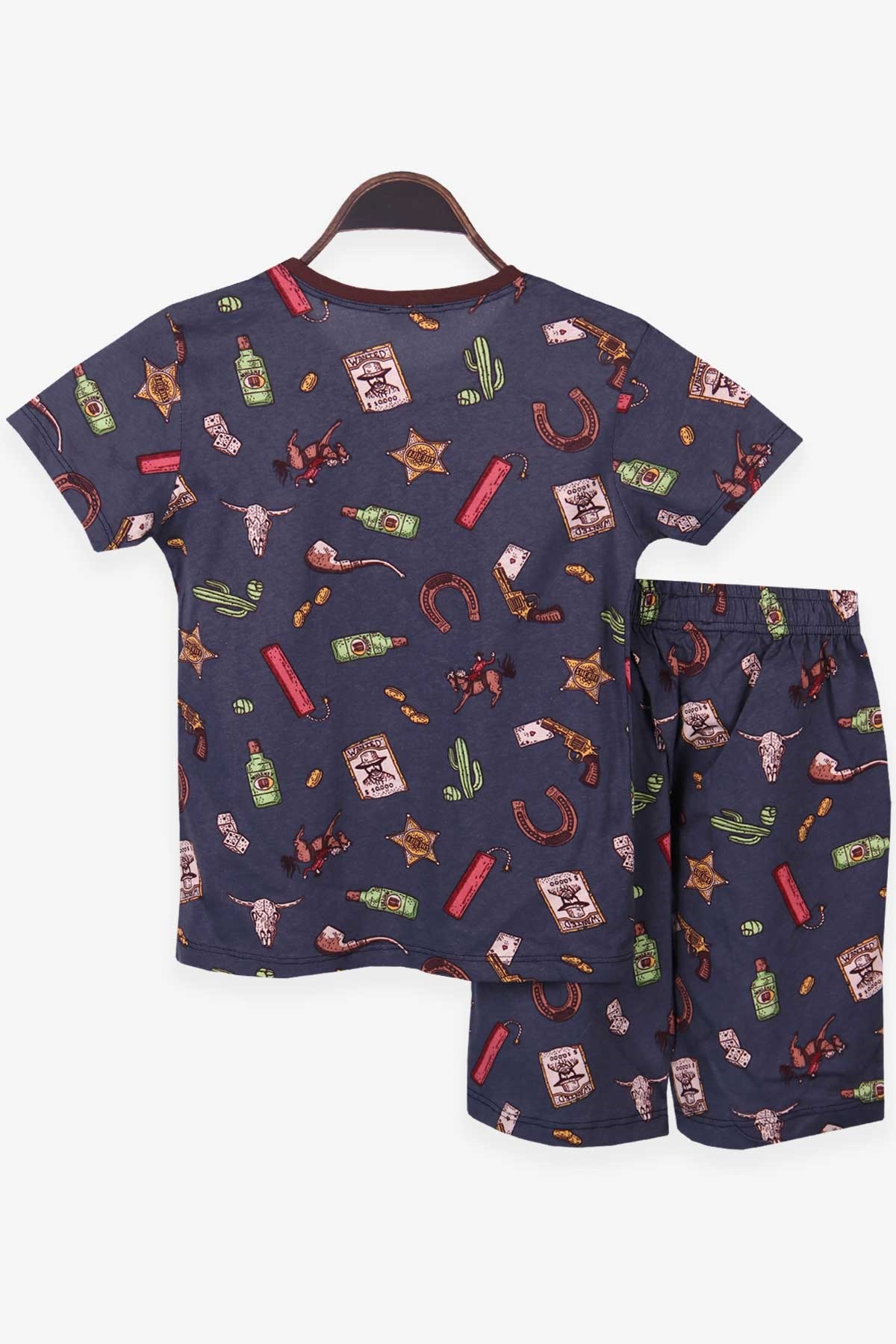 Breeze Erkek Çocuk Şortlu Pijama Takımı Teksas Temalı Füme (6-12 Yaş)