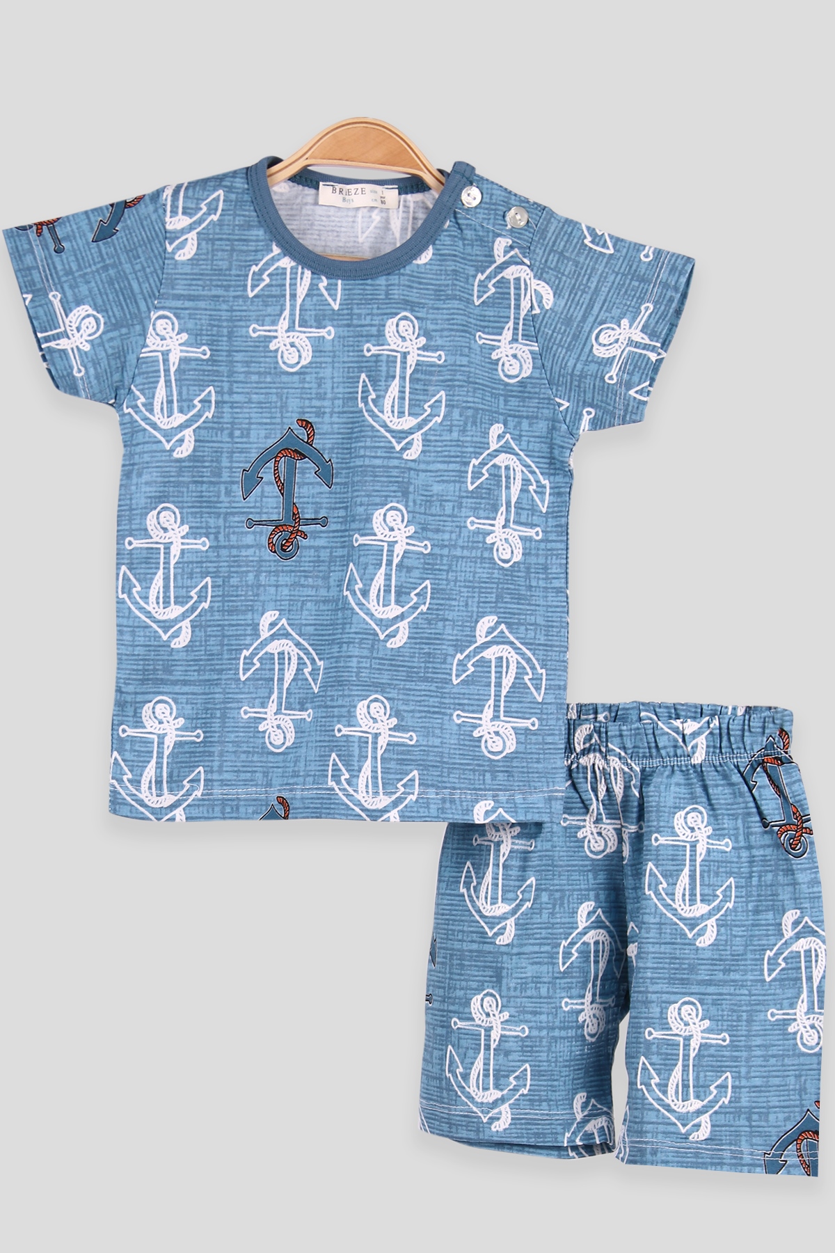 Breeze Erkek Çocuk Şortlu Pijama Takımı Desenli Mavi (1-4 Yaş)