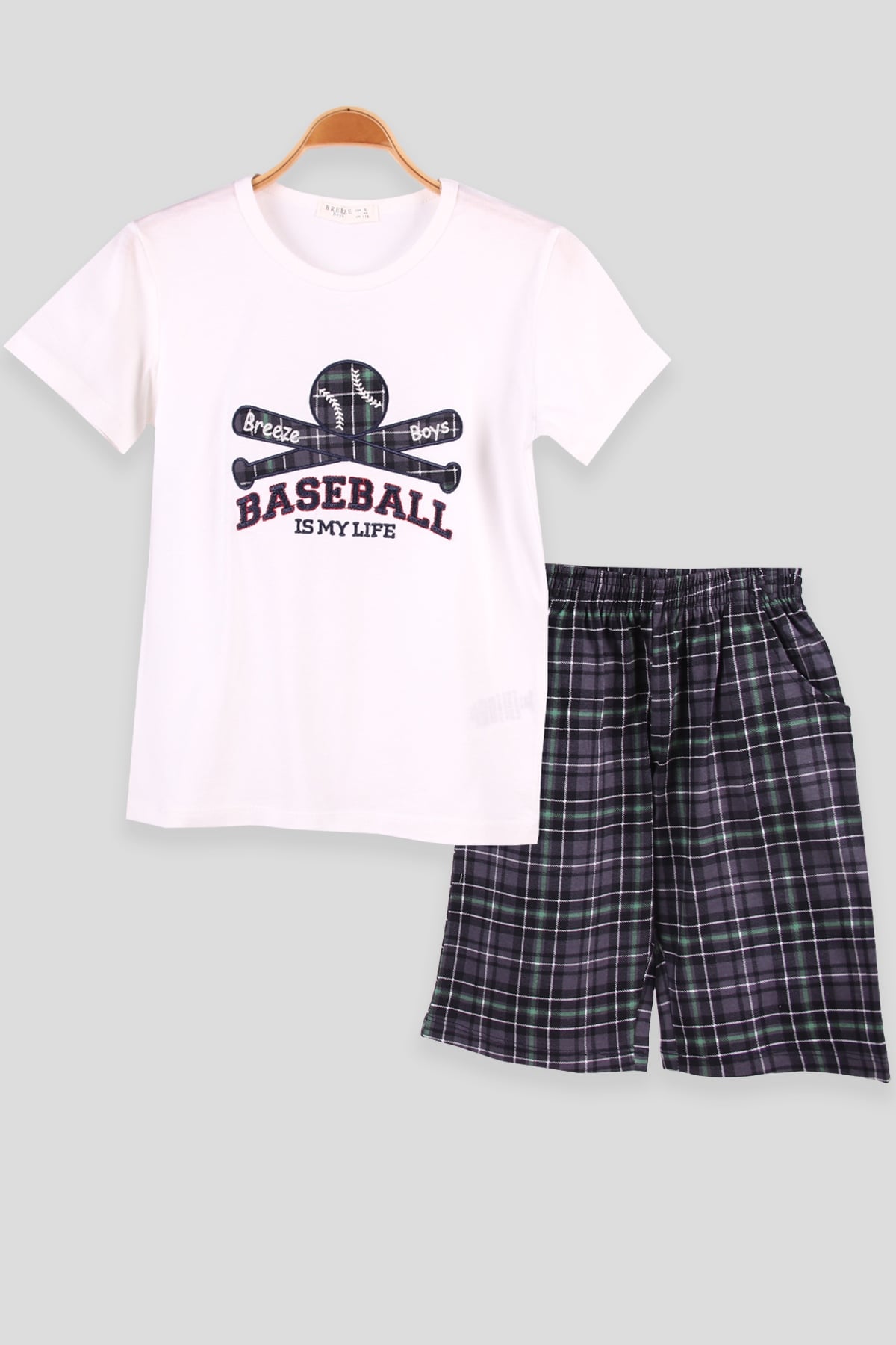 Breeze Erkek Çocuk Şortlu Takım Baseball Nakışlı Yeşil (6-12 Yaş)