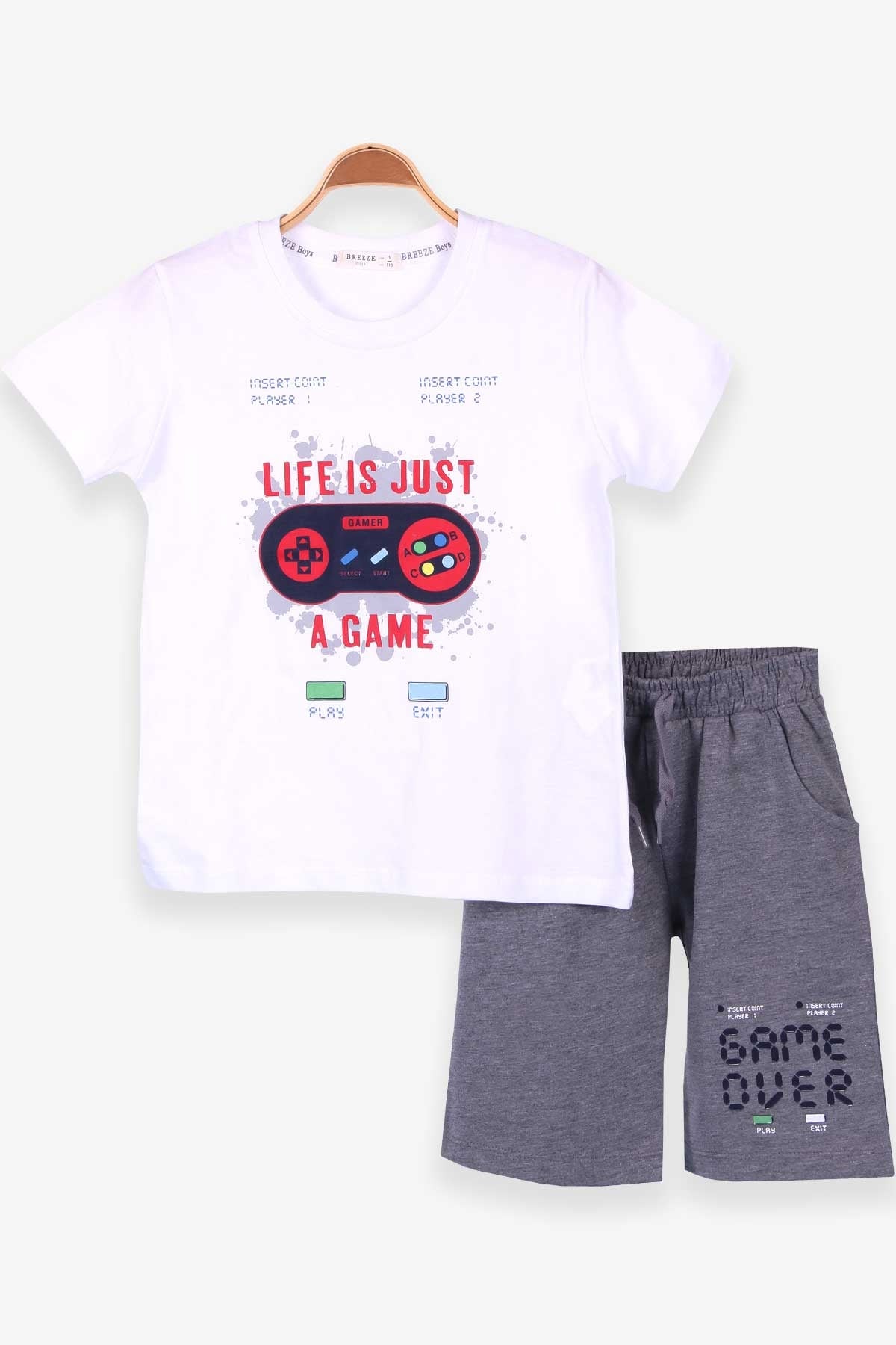 Breeze Erkek Çocuk Şortlu Takım Baskılı Beyaz (5-10 Yaş)