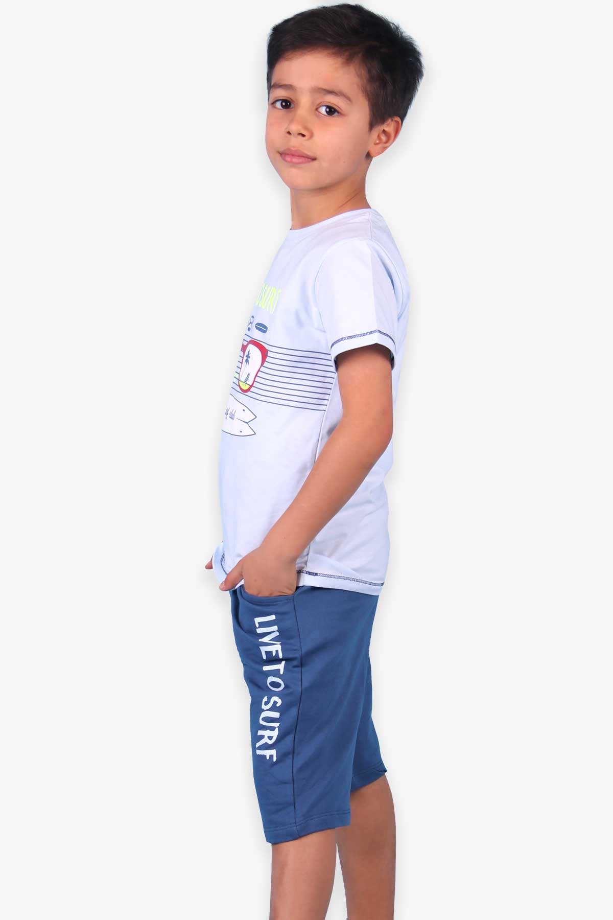 Breeze Erkek Çocuk Şortlu Takım Baskılı Bebe Mavisi (3-7 Yaş)