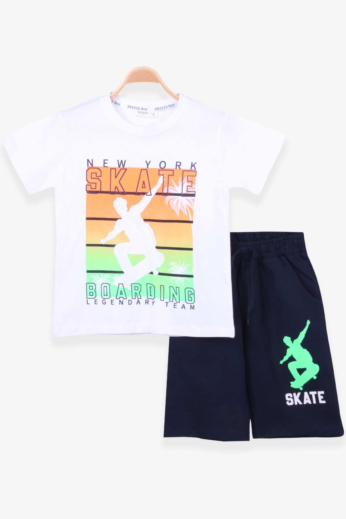 Breeze Erkek Çocuk Şortlu Takım Baskılı Ekru (5-10 Yaş)