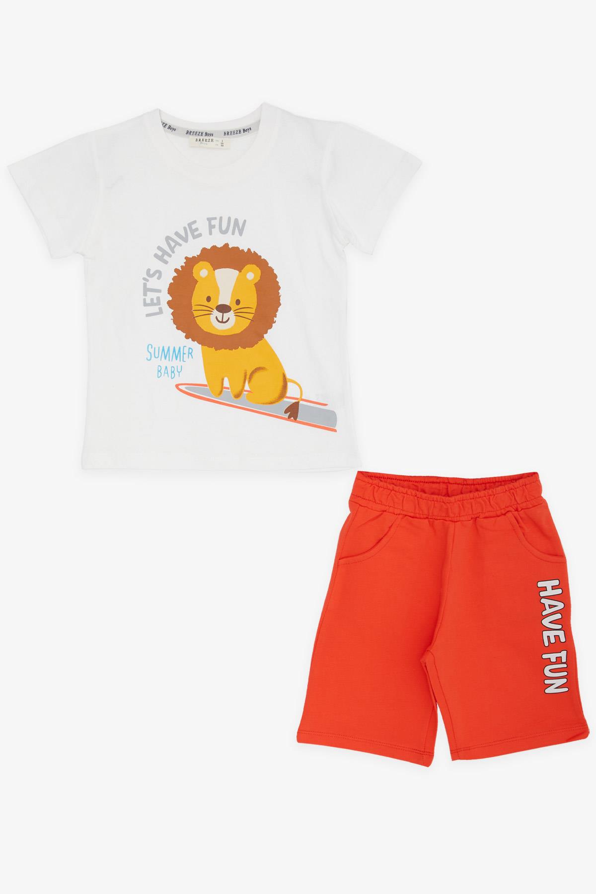 Breeze Erkek Çocuk Şortlu Takım Bebek Aslancık Baskılı Ekru (1-4 Yaş)