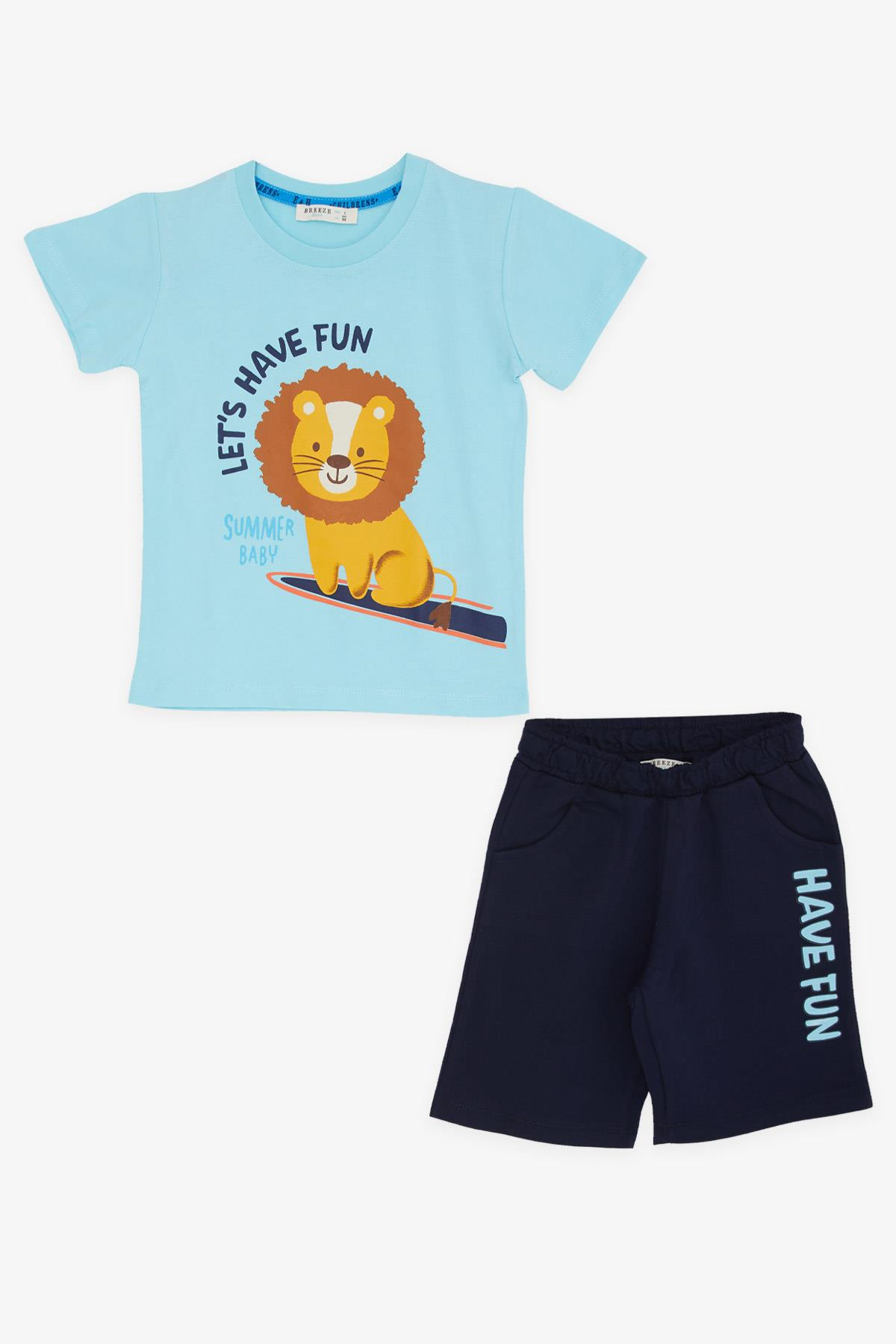 Breeze Erkek Çocuk Şortlu Takım Bebek Aslancık Baskılı Açık Mavi (1-4 Yaş)