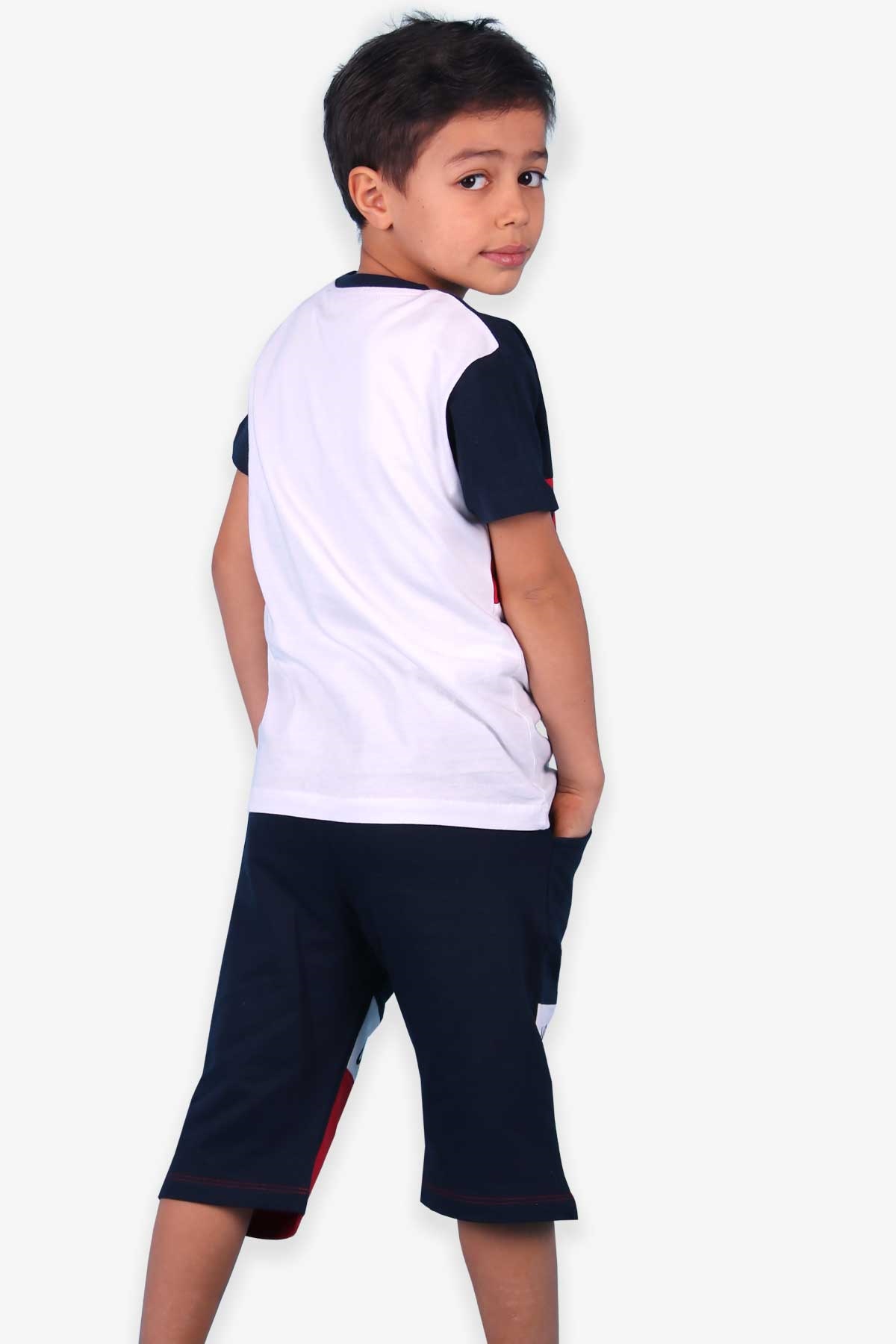 Breeze Erkek Çocuk Şortlu Takım Blok Desen Baskılı Lacivert (6-12 Yaş)