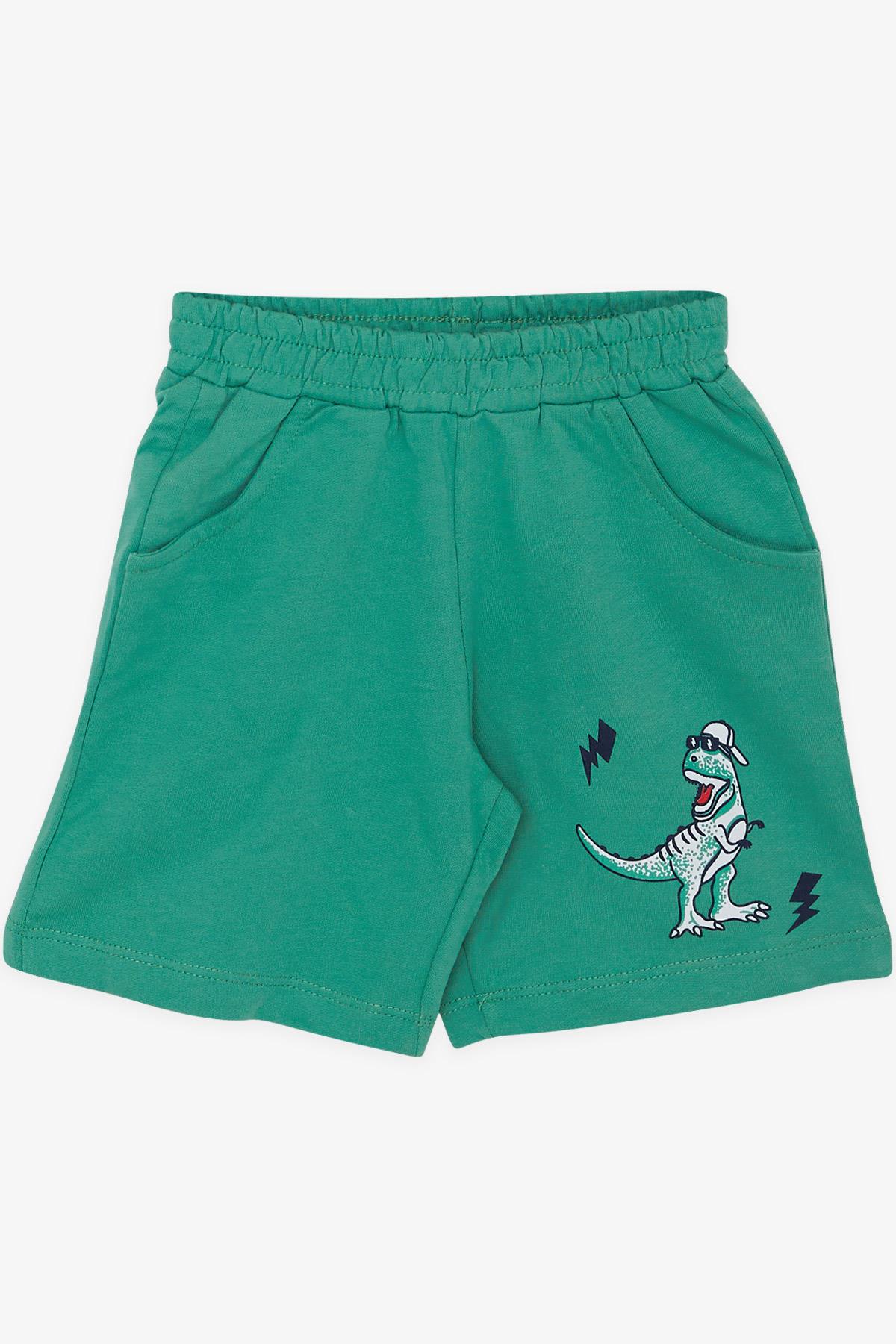 Breeze Erkek Çocuk Şortlu Takım Cepli Havalı Dinozor Desenli Beyaz (1.5-5 Yaş)