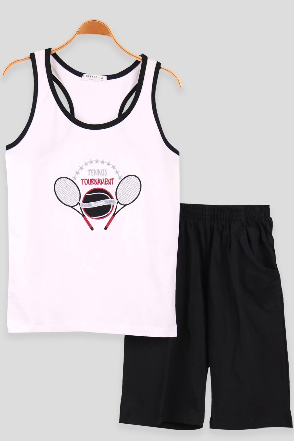Breeze Erkek Çocuk Şortlu Takım Cepli Tennis Nakışlı Beyaz (9-14 Yaş)