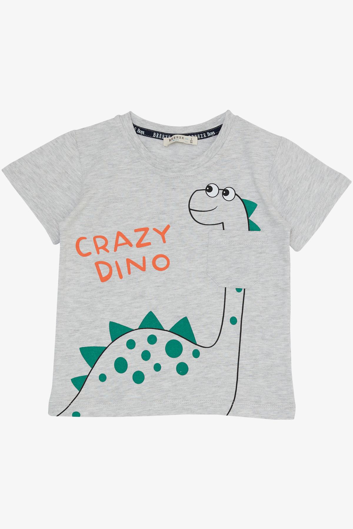 Breeze Erkek Çocuk Şortlu Takım Çılgın Dinozor Baskılı Açık Gri Melanj (1.5-5 Yaş)