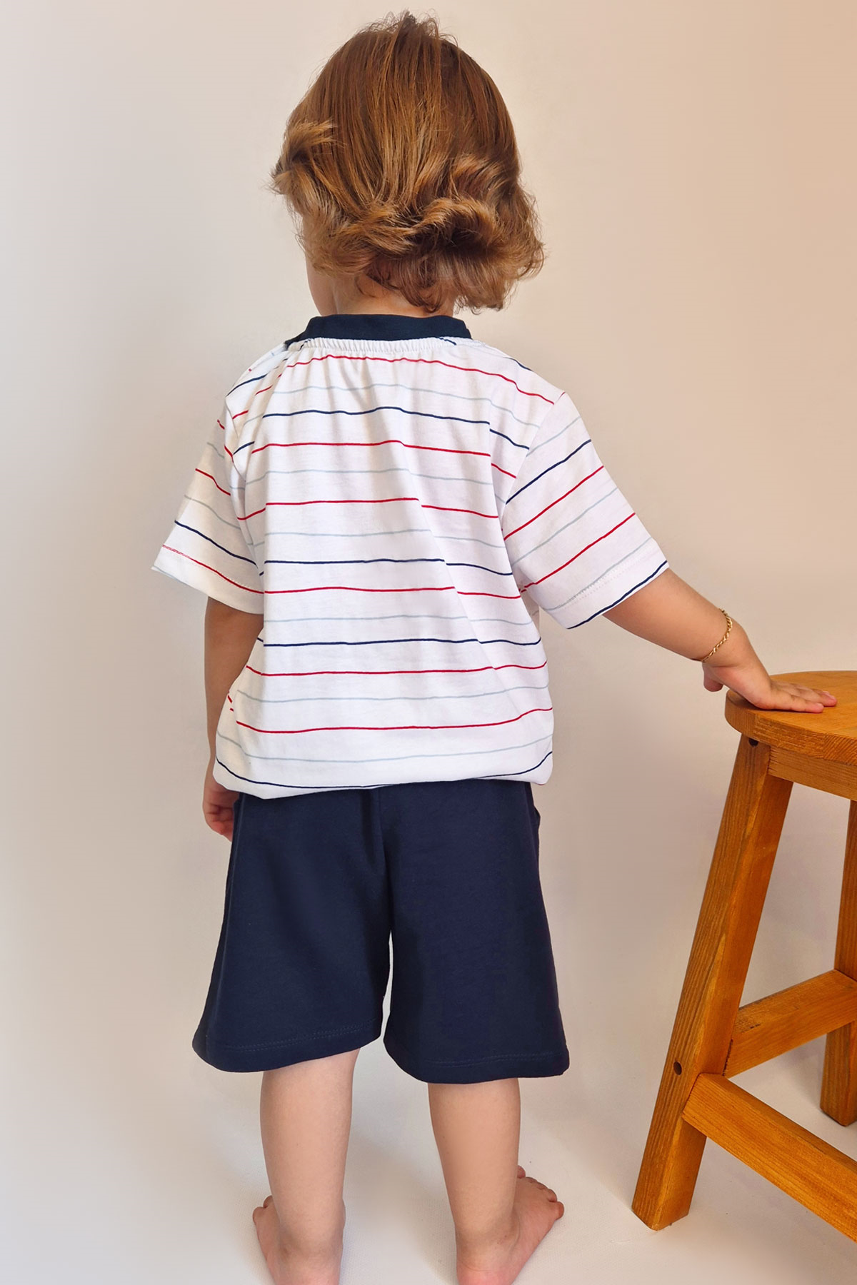 Breeze Erkek Çocuk Şortlu Takım Çizgili Havalı Hayvancık Baskılı Beyaz (1.5-5 Yaş)