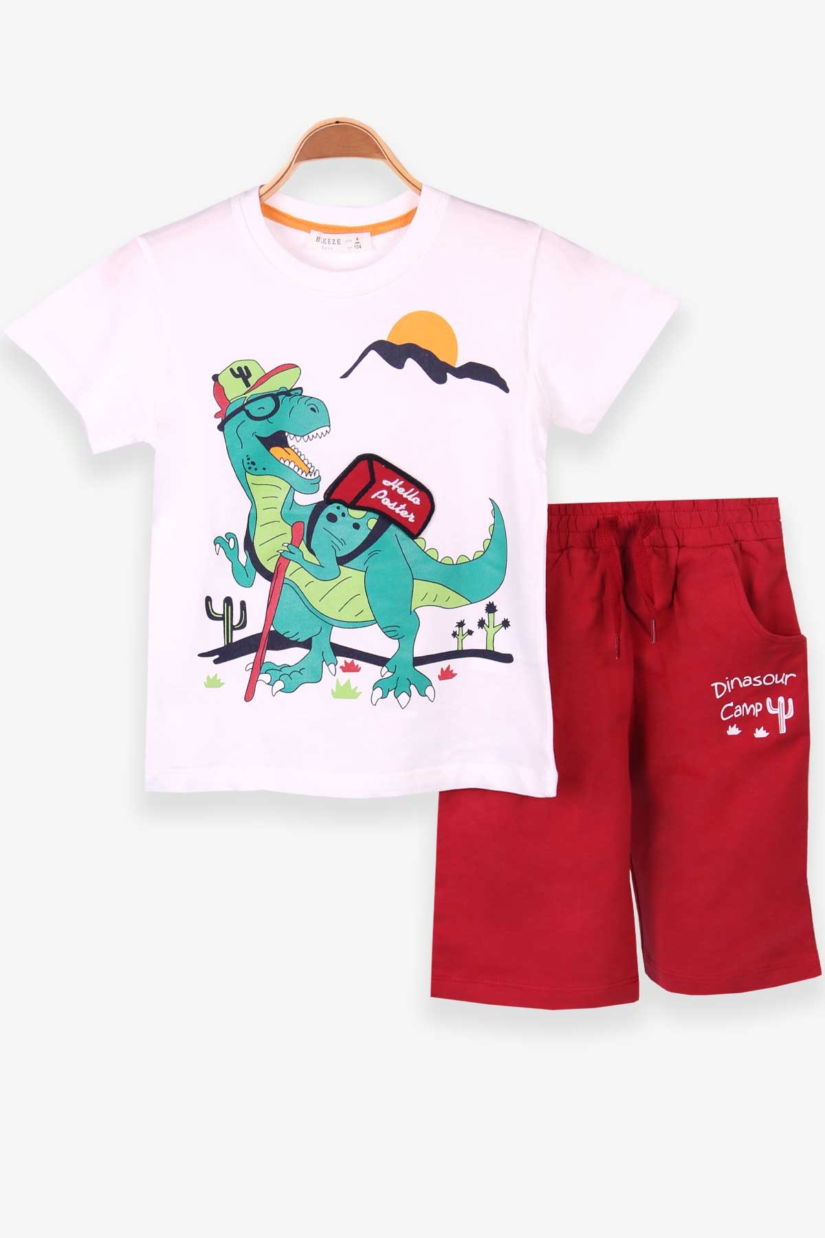 Breeze Erkek Çocuk Şortlu Takım Dinozor Baskılı Ekru (4-8 Yaş)