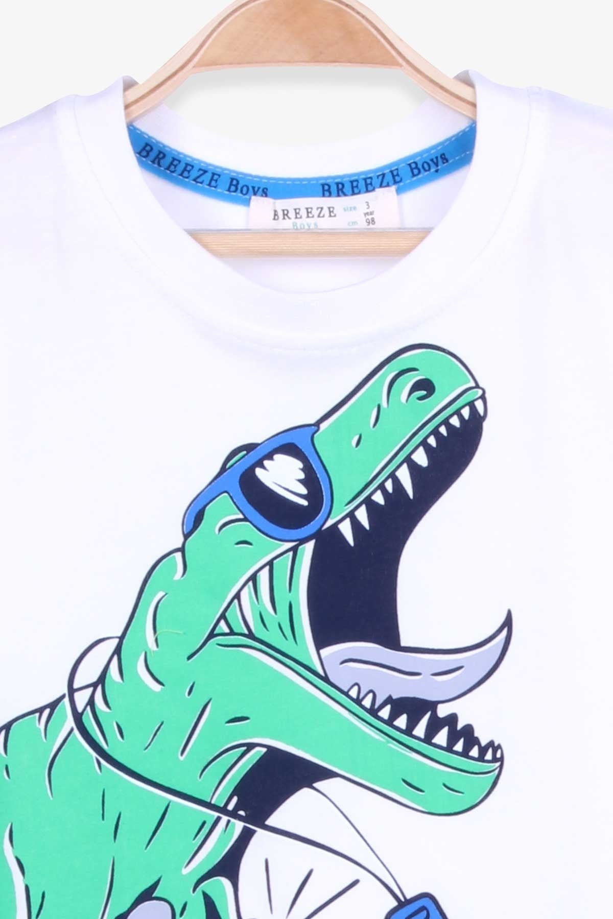 Breeze Erkek Çocuk Şortlu Takım Dinozor Baskılı Ekru (4-8 Yaş)