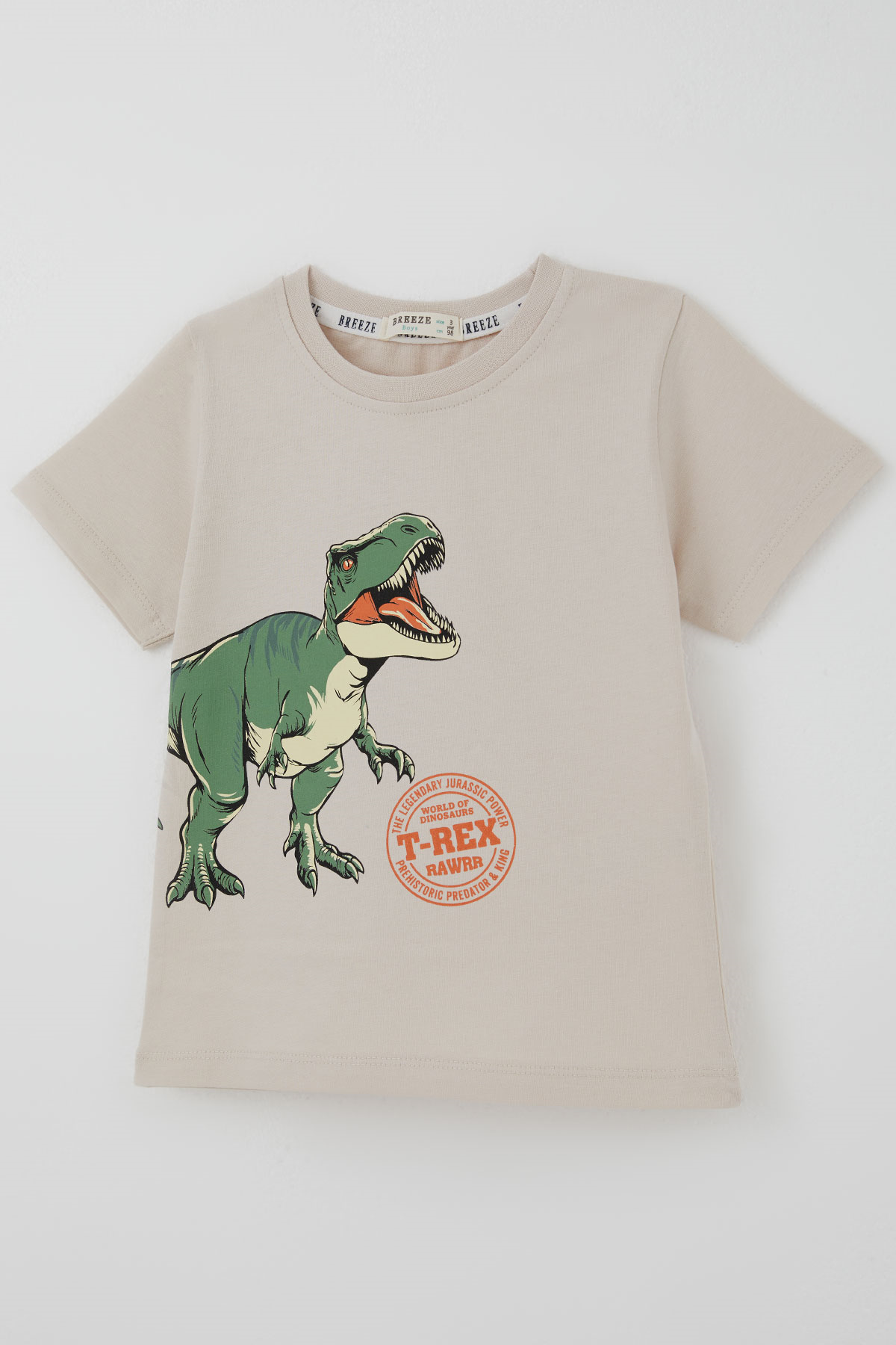 Breeze Erkek Çocuk Şortlu Takım Kükreyen Dinozor Baskılı Bej (2-6 Yaş)