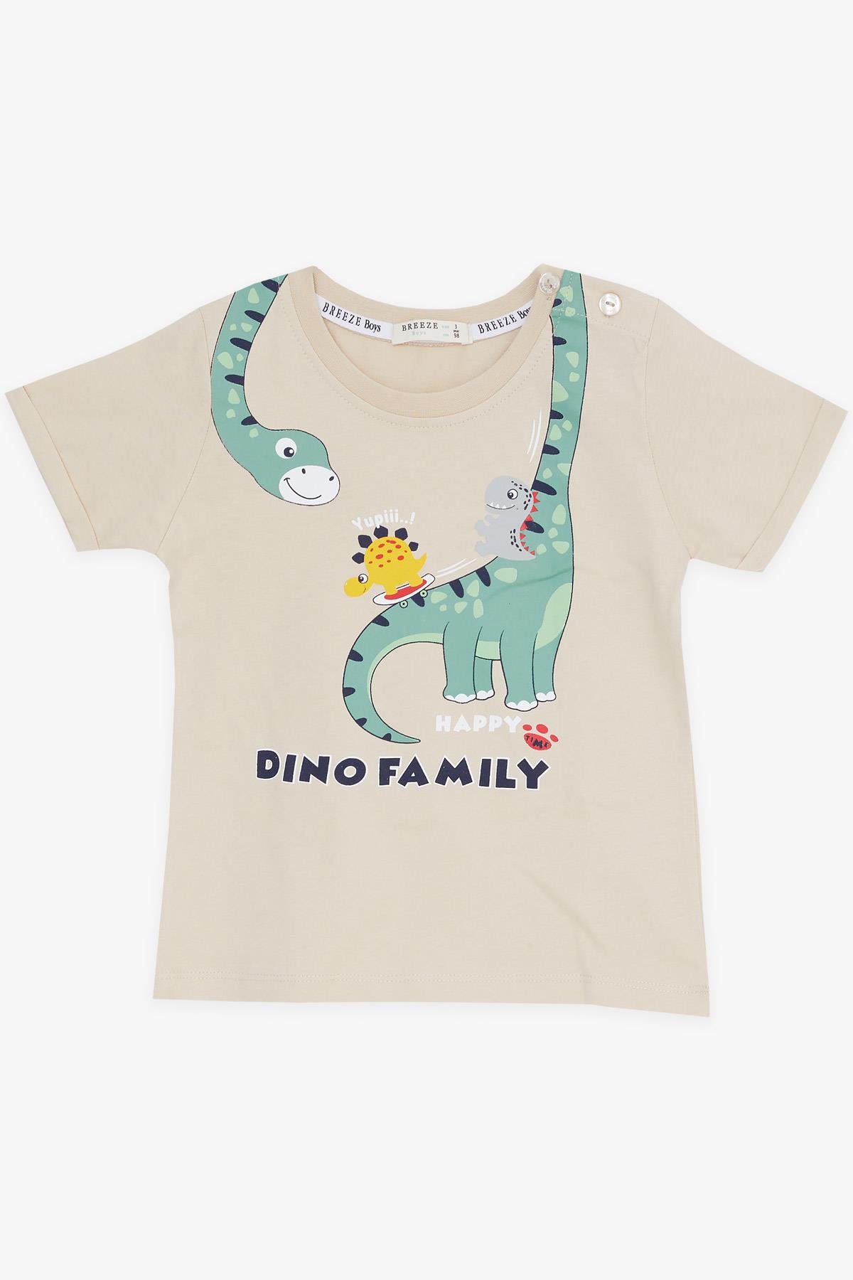 Breeze Erkek Çocuk Şortlu Takım Mutlu Dinozor Aile Baskılı Bej (1-4 Yaş)
