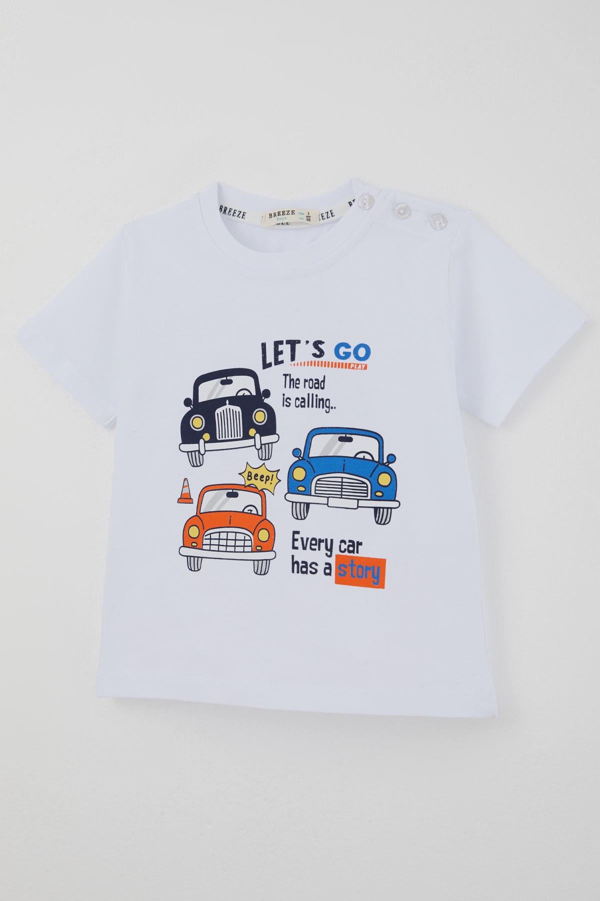 Breeze Erkek Çocuk Şortlu Takım Retro Araba Baskılı Beyaz (1.5-5 Yaş)