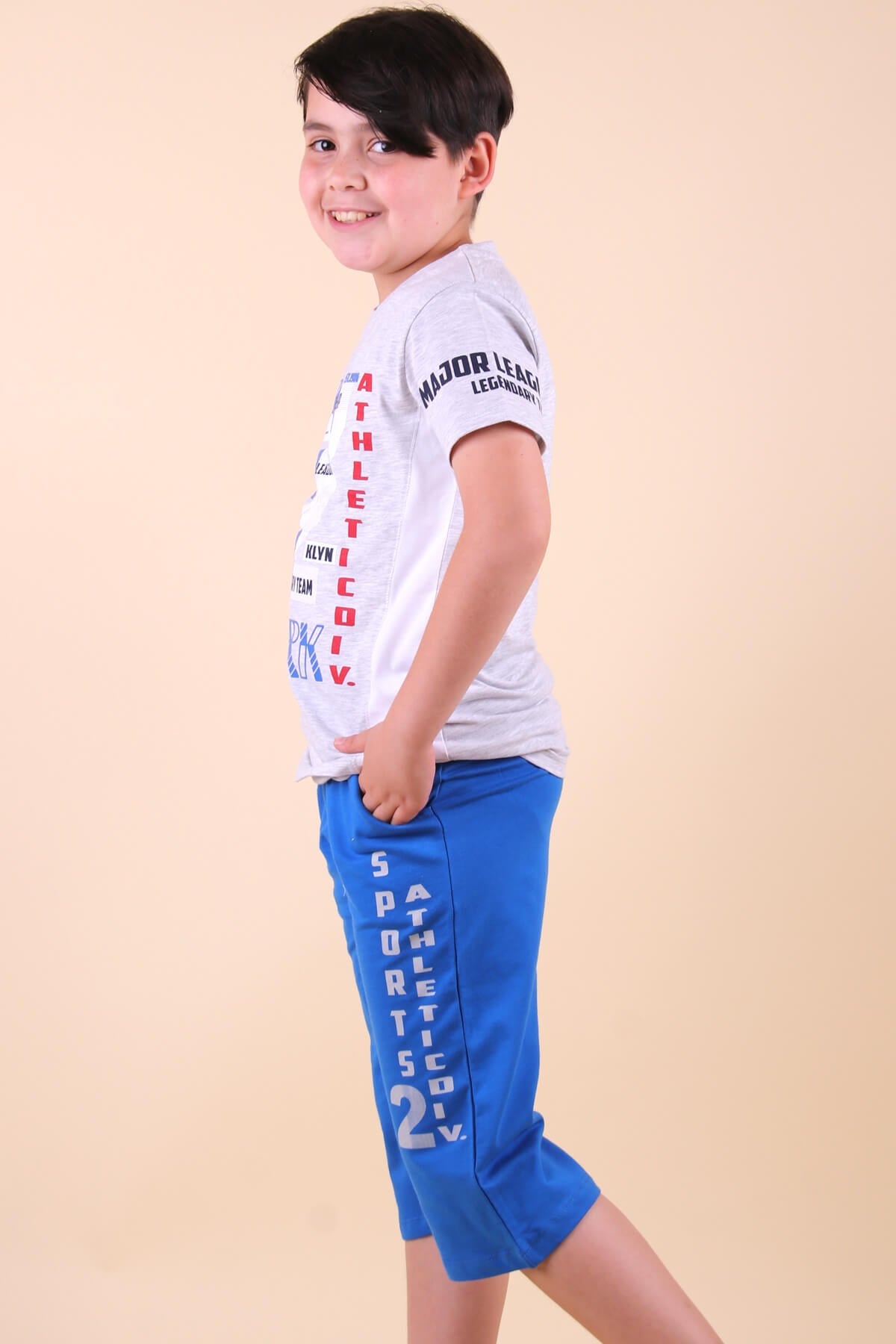 Breeze Erkek Çocuk Şortlu Takım Sport Baskılı Mavi (5-10 Yaş)