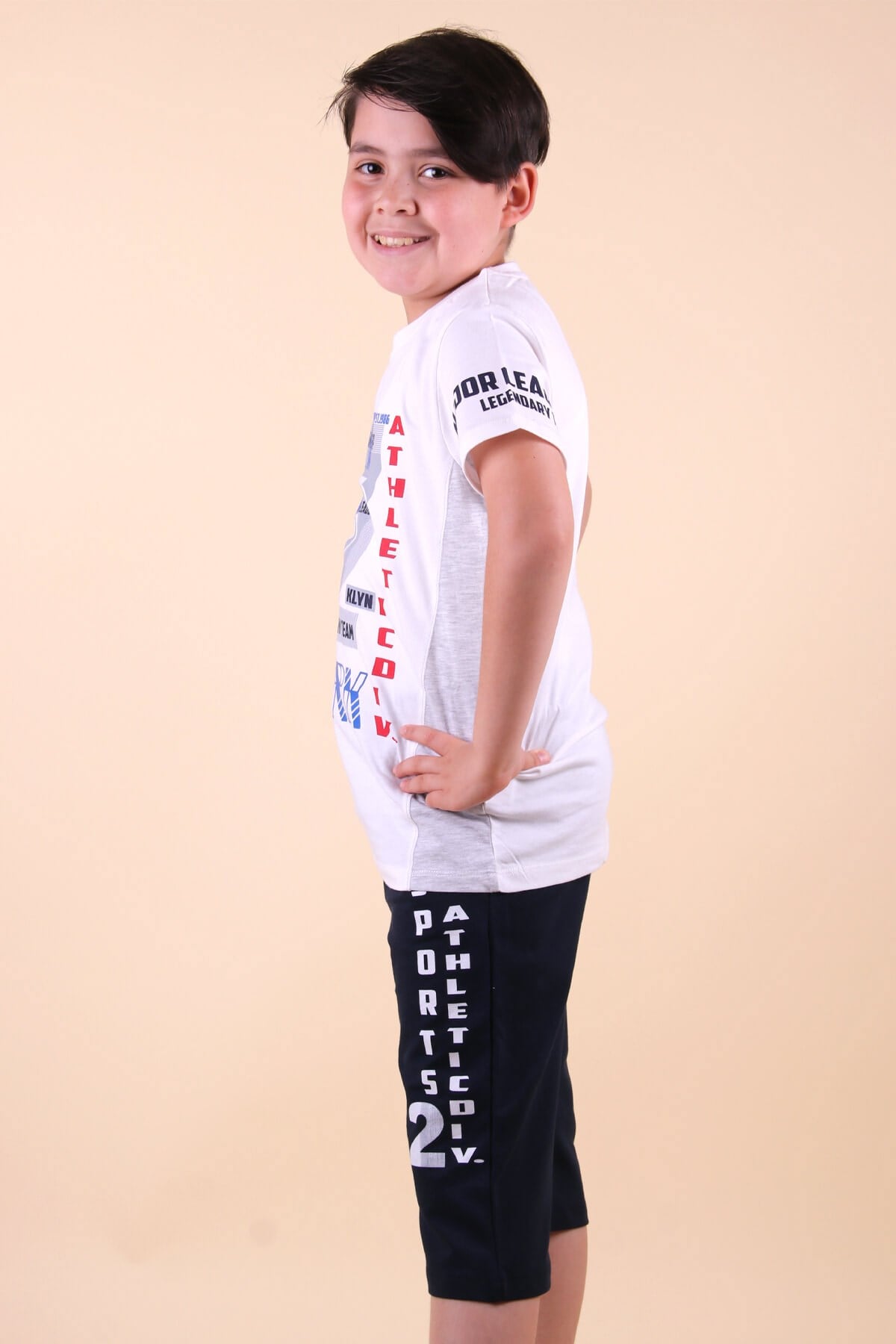 Breeze Erkek Çocuk Şortlu Takım Sport Baskılı Ekru (5-10 Yaş)
